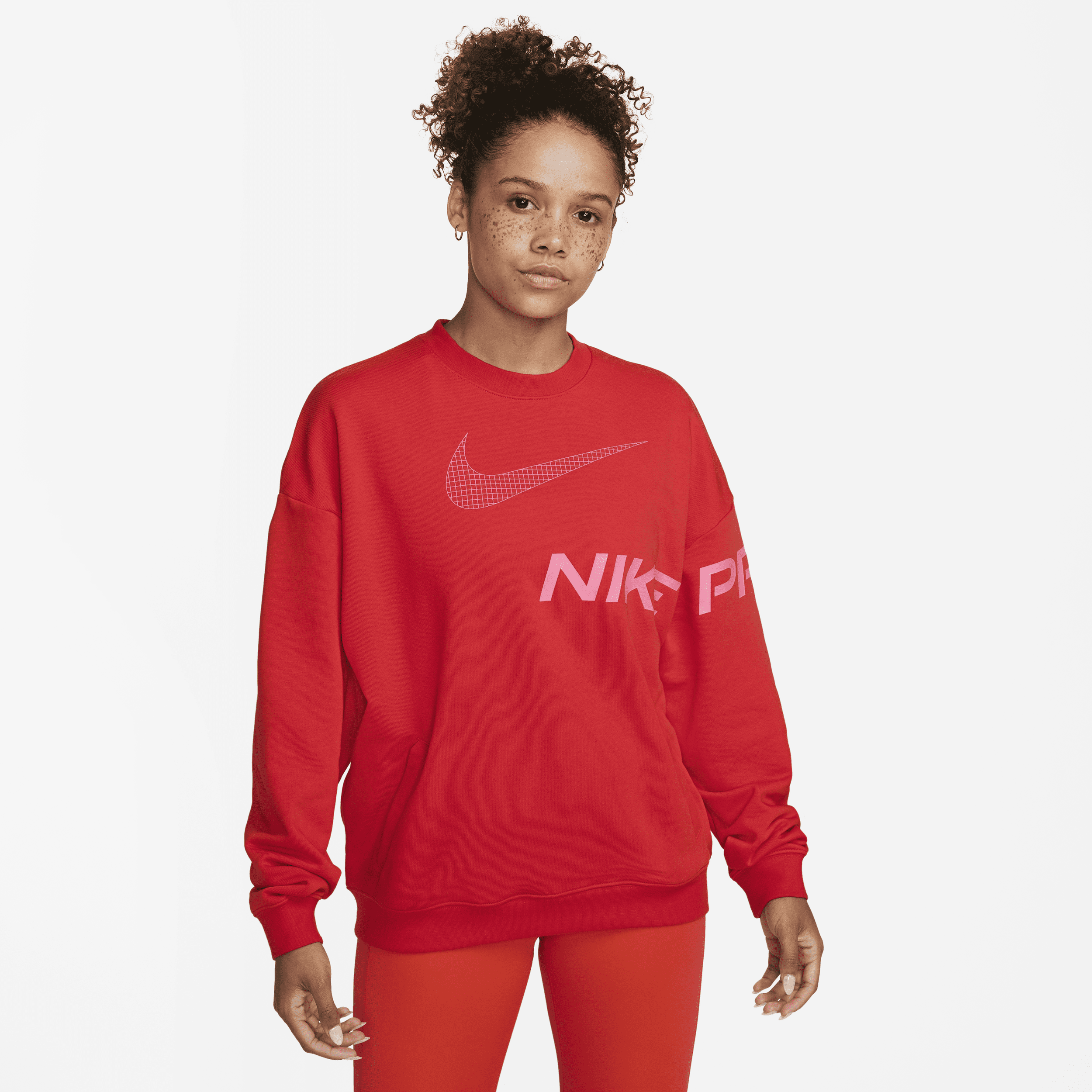 Shop Nike Women's Dri-fit Get Fit French Terry Graphic Crew-neck Sweatshirt In Red