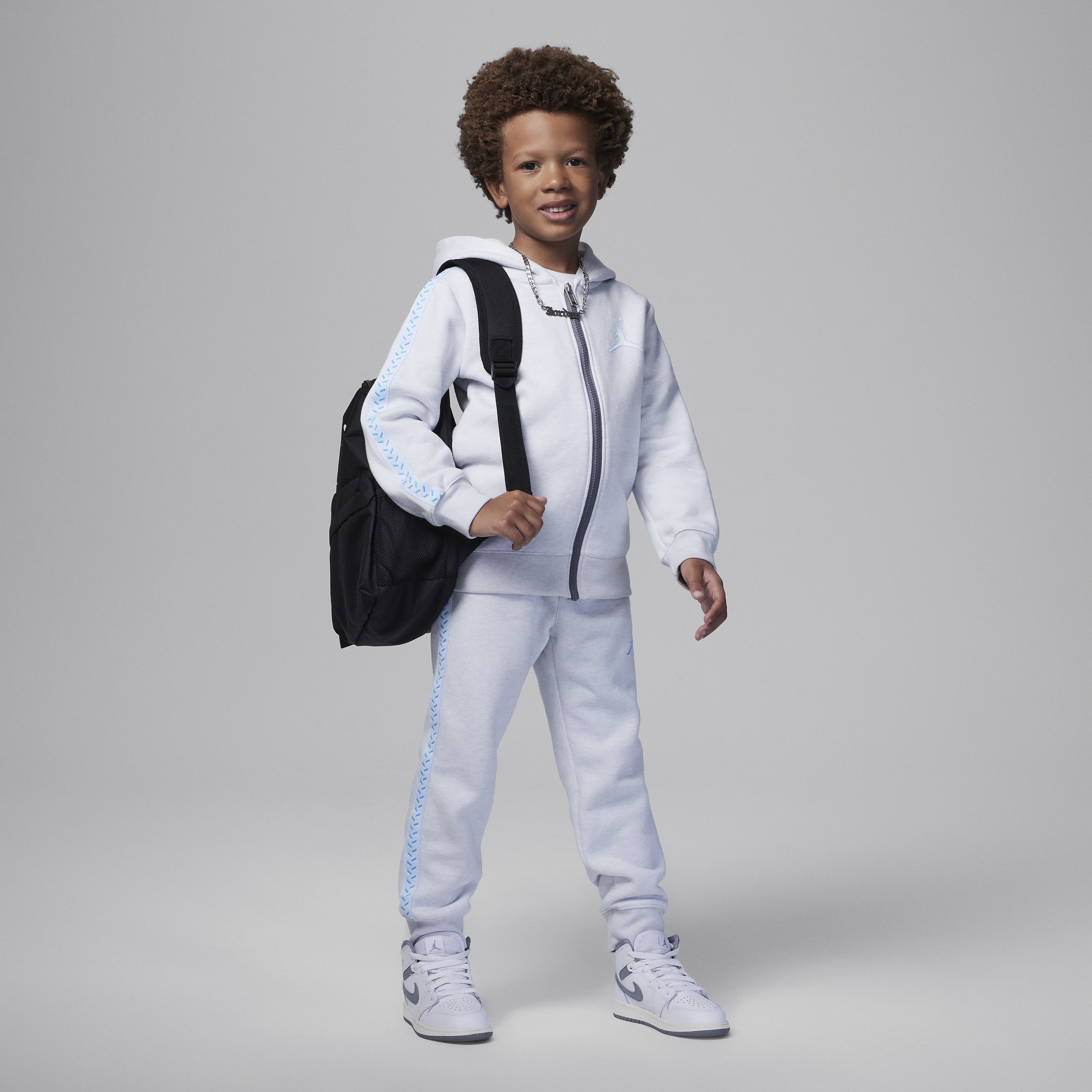 Jordan Mj Flight Mvp Little Kids' Full-zip Hoodie Set In Grey