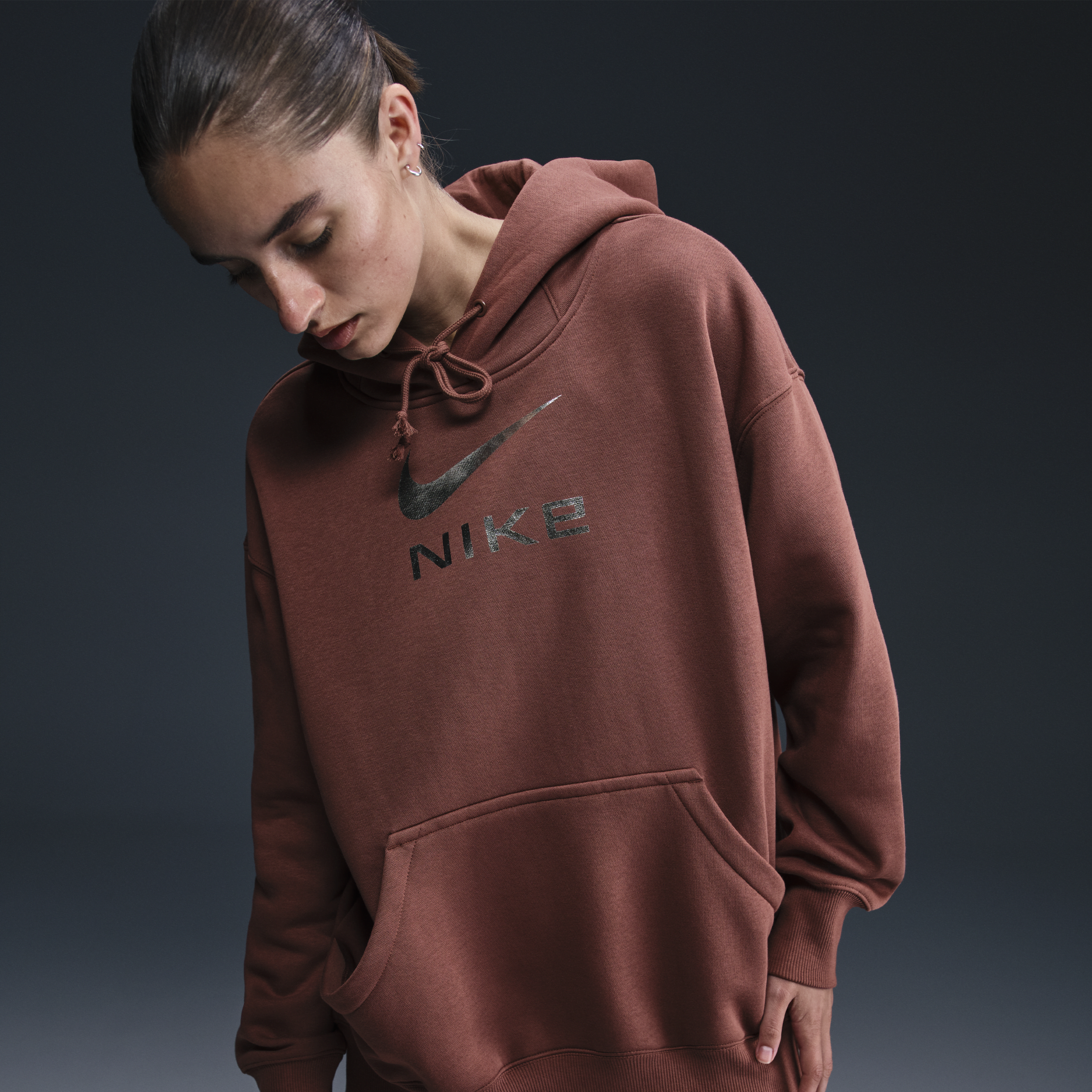 Nike Women's  Sportswear Phoenix Fleece Oversized Pullover Graphic Hoodie In Brown