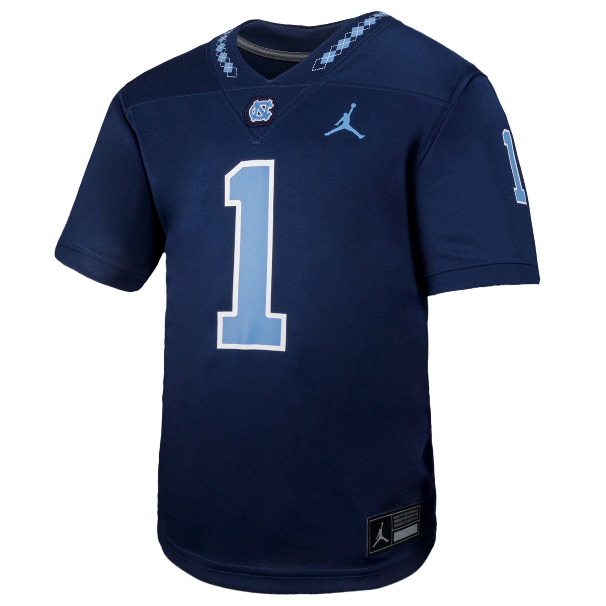 Jordan Boys' and Girls' 4-20 North Carolina Tar Heels 1 Alternate V-Neck Short-Sleeve Football Game Jersey - Navy