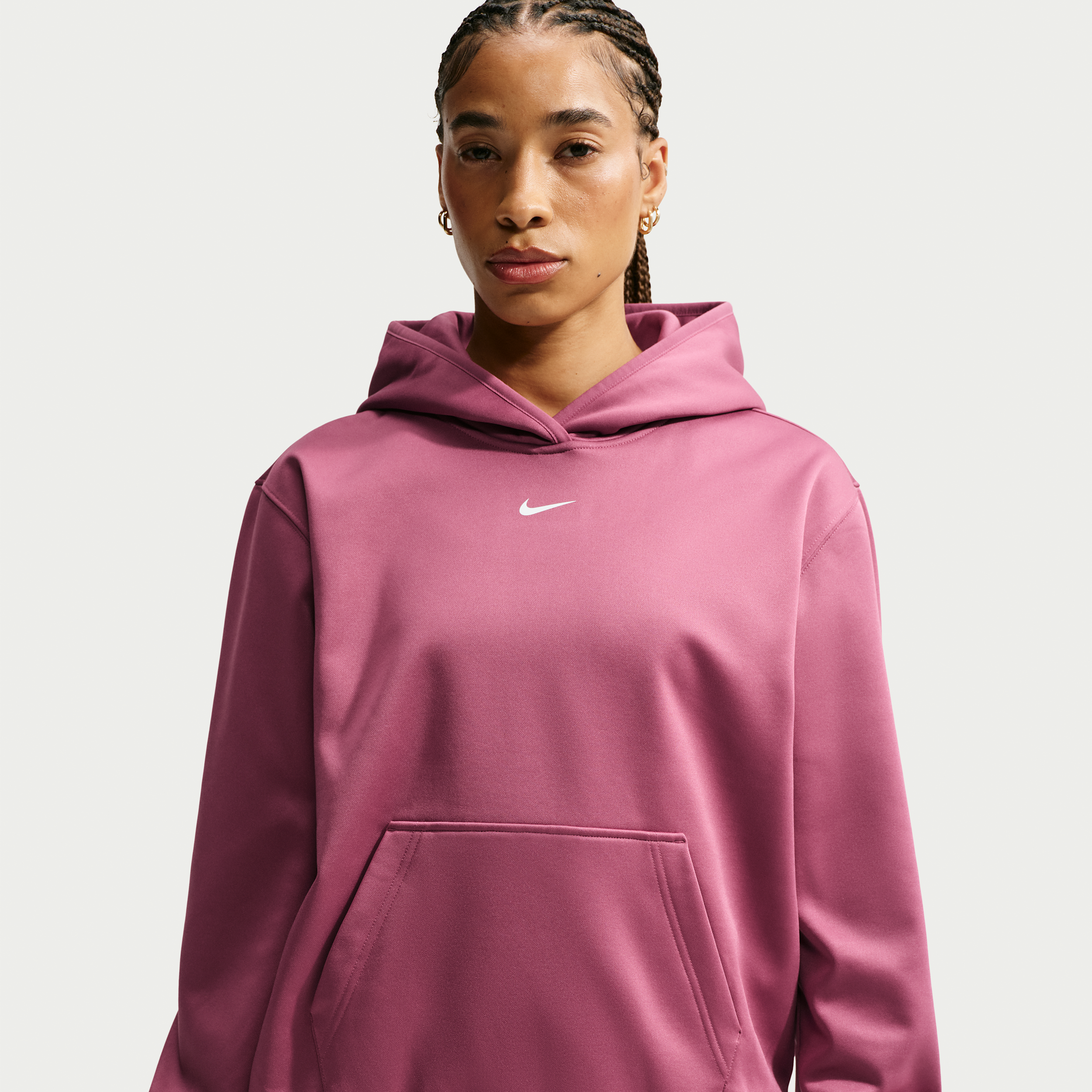 Nike Women's Studio Fleece Sport Therma-FIT Pullover Hoodie in Red | IO9053-654