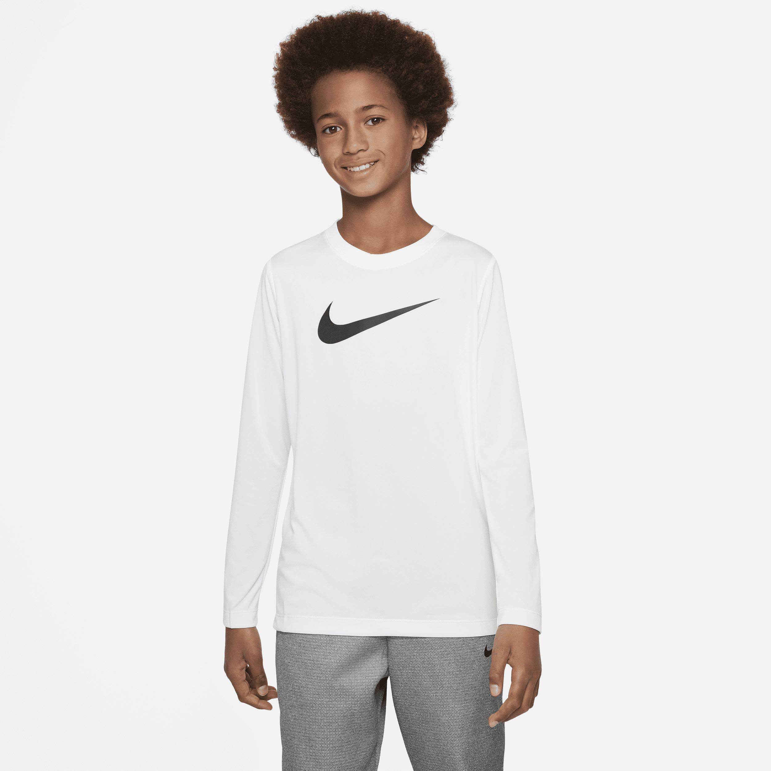 Nike Dri-fit Legend Big Kids' (boys') Long-sleeve T-shirt In White