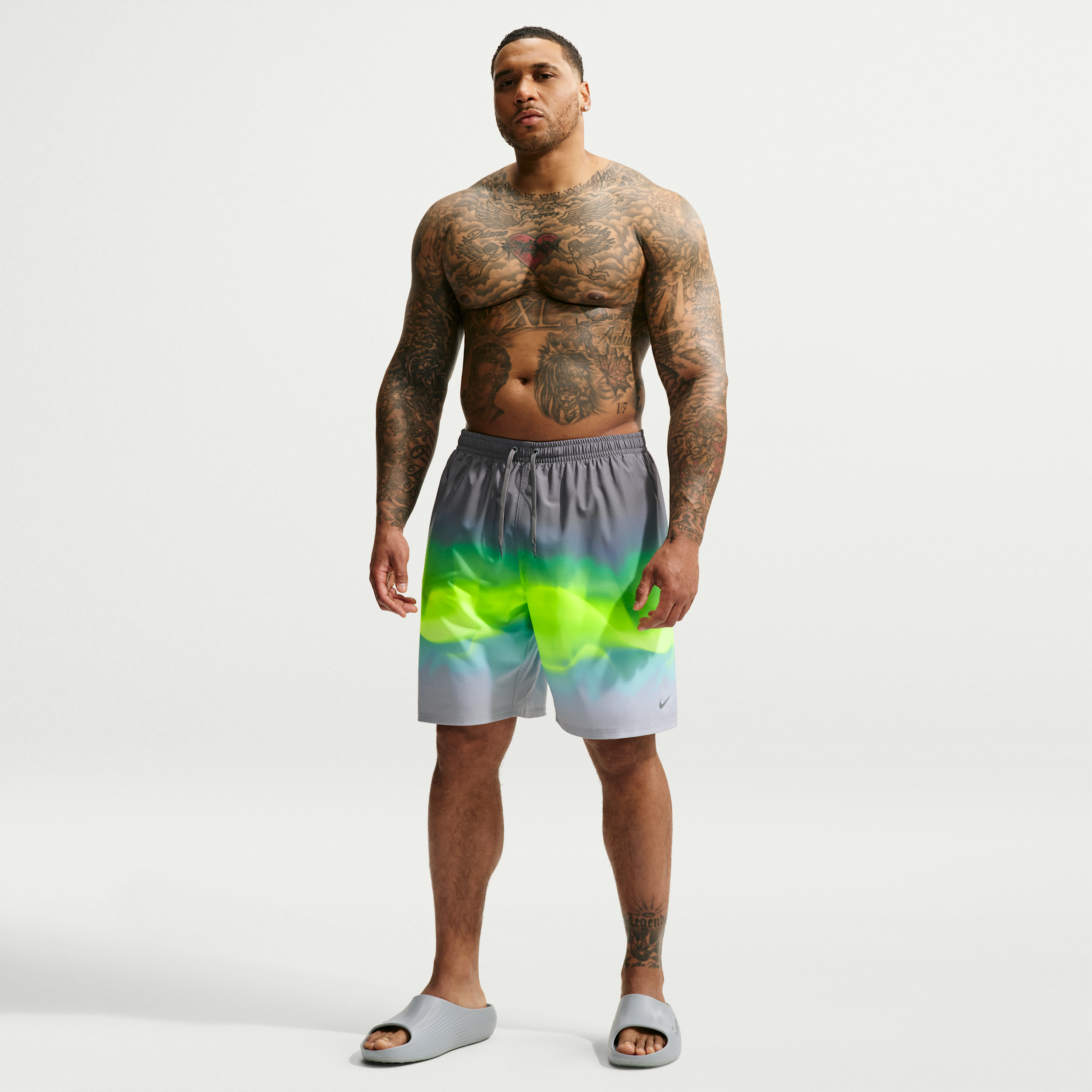 Nike Men's Swim Breaker 9" Brief-Lined Volley Short (Big & Tall) in Grey | NESSG590-051