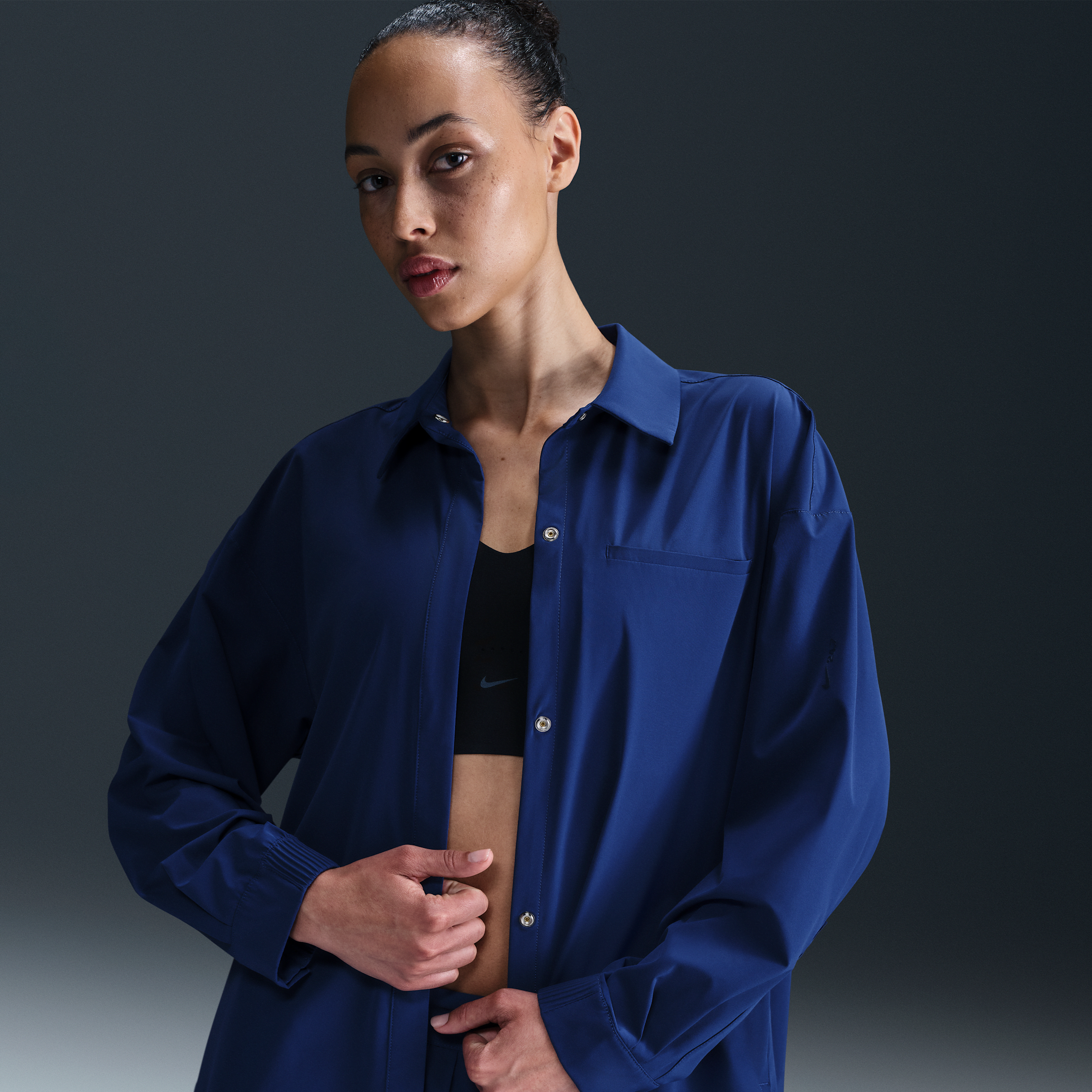Nike Women's 24.7 Perfectstretch Dri-fit Oversized Long-sleeve Shirt In Blue