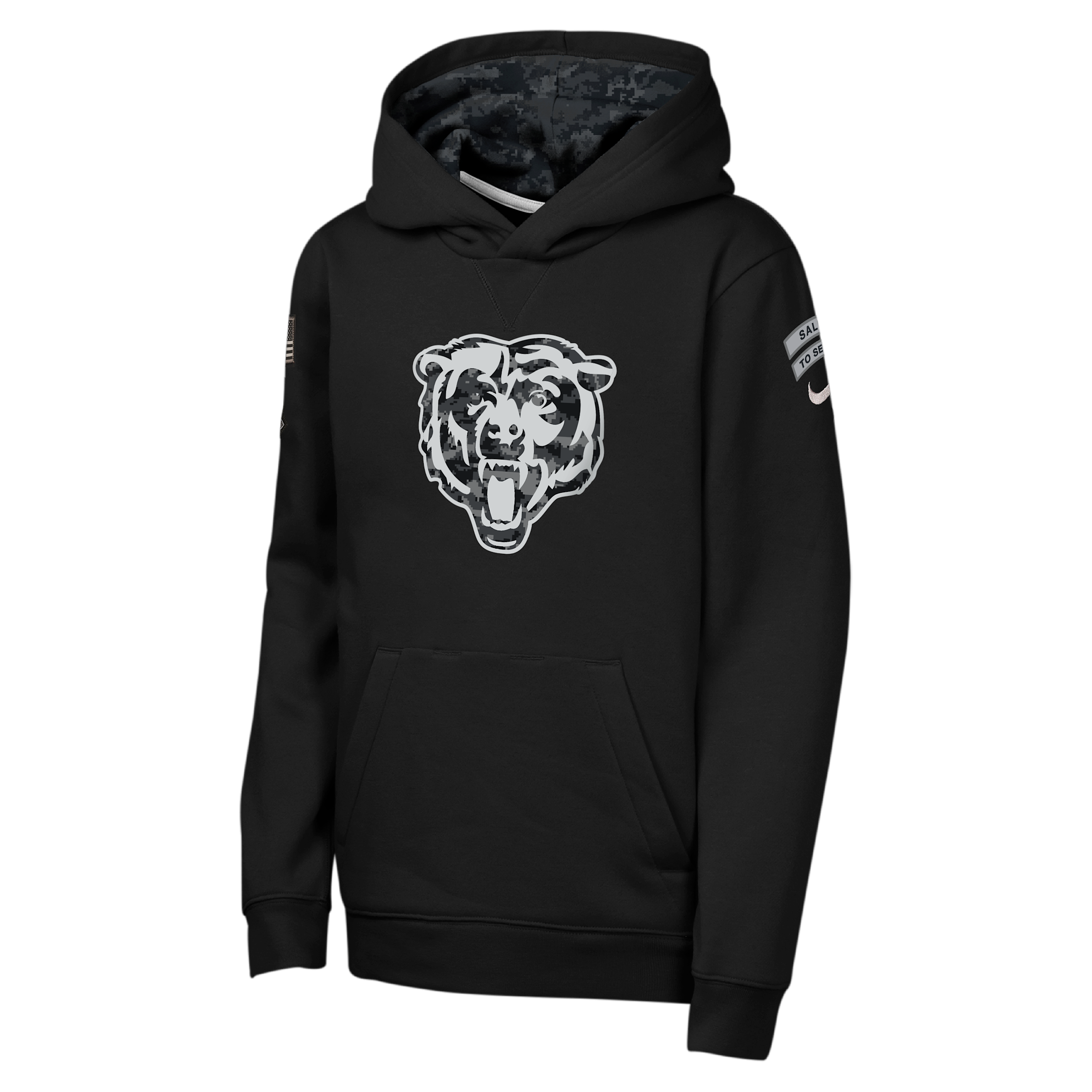 Chicago Bears Salute to Service Sideline Club Big Kids' Nike NFL Pullover Hoodie in Black | Z1B7NFQ8BRS-NAW