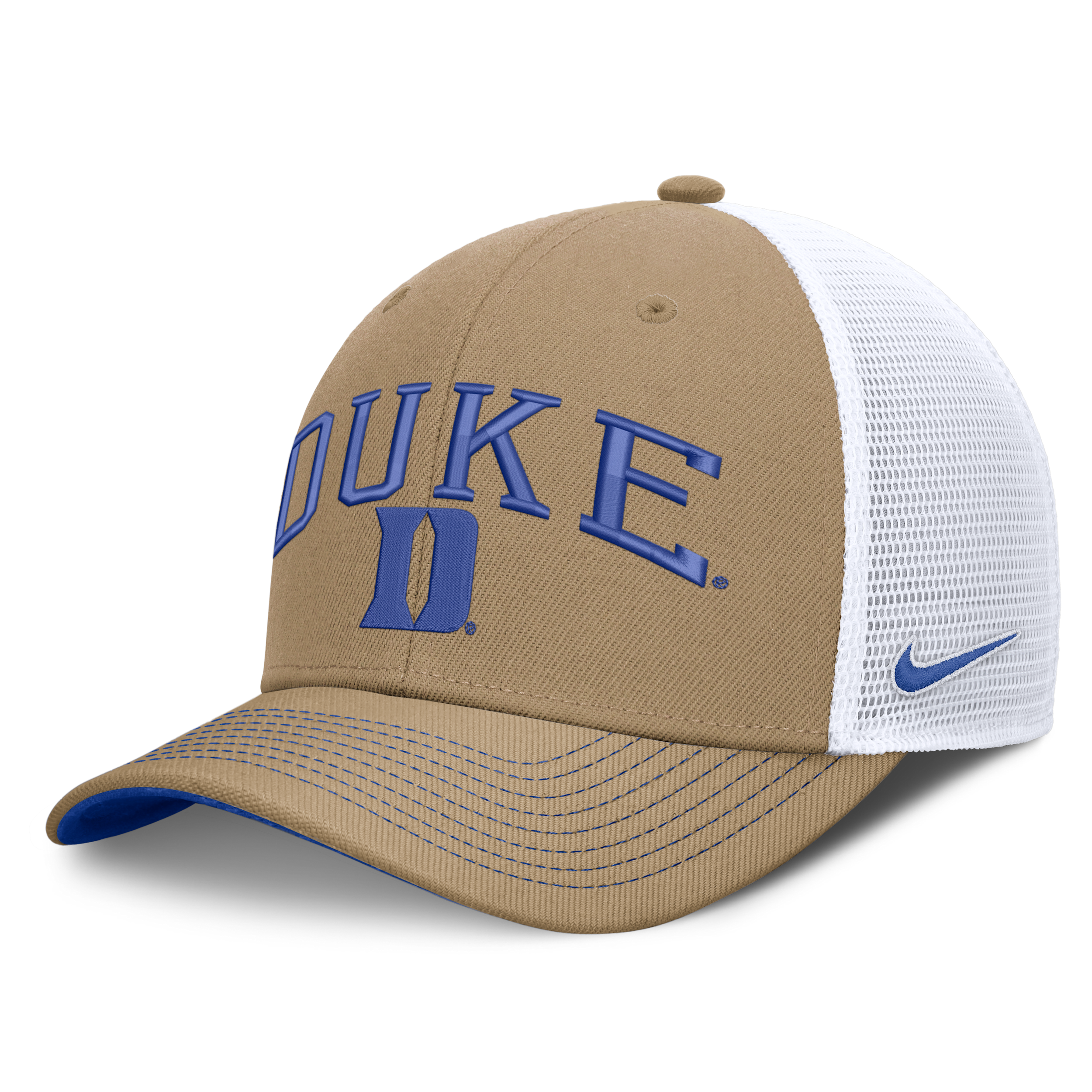 Nike Men's and Women's Beige/Royal Duke Blue Devils Primetime Arched Trucker Adjustable Hat - Beige, Royal