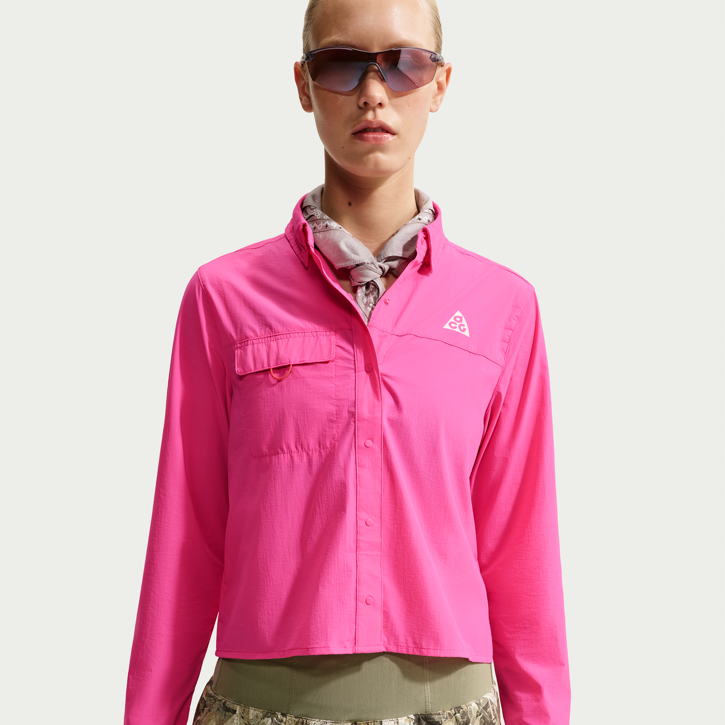 Women's Nike ACG Aireez Button-Up Long-Sleeve Trail Running Top in Pink | IR7296-698