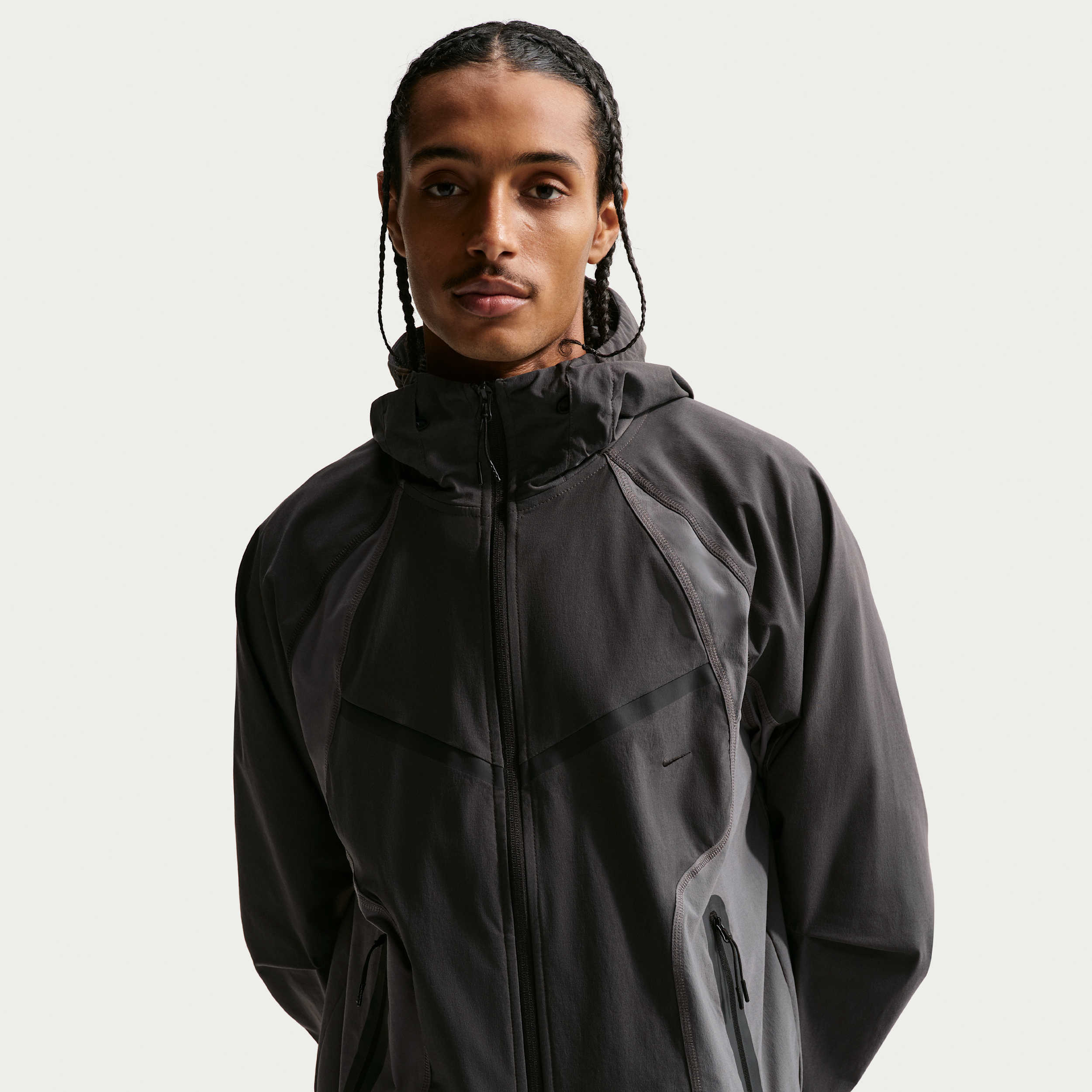 Nike Men's Tech Dri-FIT Woven Full-Zip Color-Block Windrunner Jacket in Grey | IU7496-060