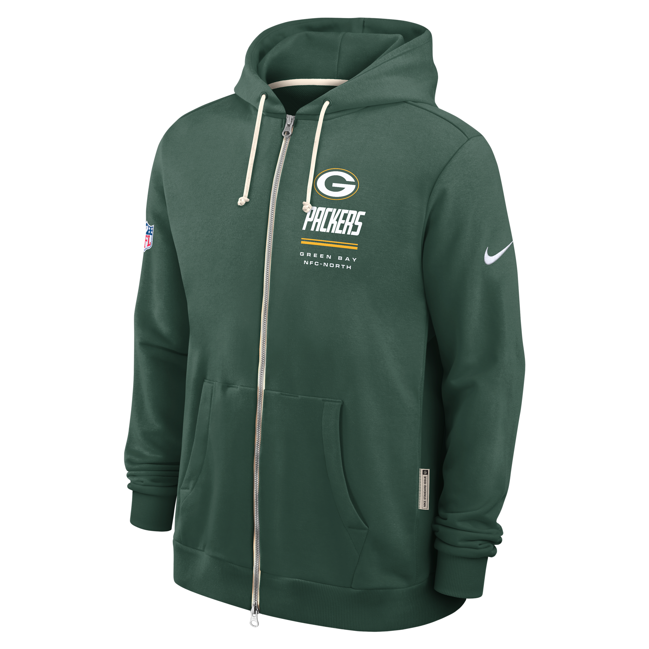Green Bay Packers Sideline Standard Issue Nike Men's Dri-FIT NFL Full-Zip Hoodie in Green | 03AV3EE7T-JK9