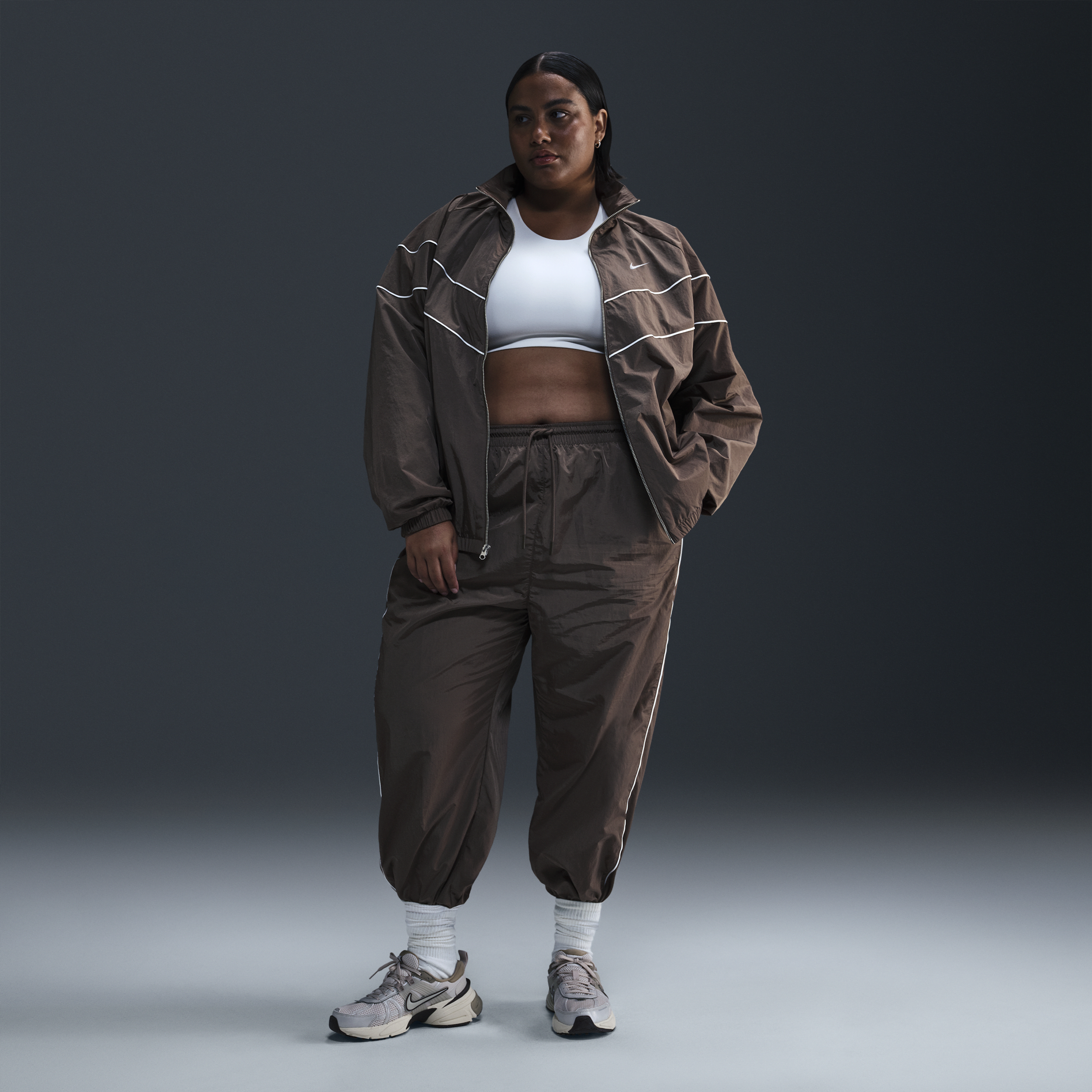 Nike Women's Windrunner High-waisted Woven Open-hem Pants (plus Size) In Brown