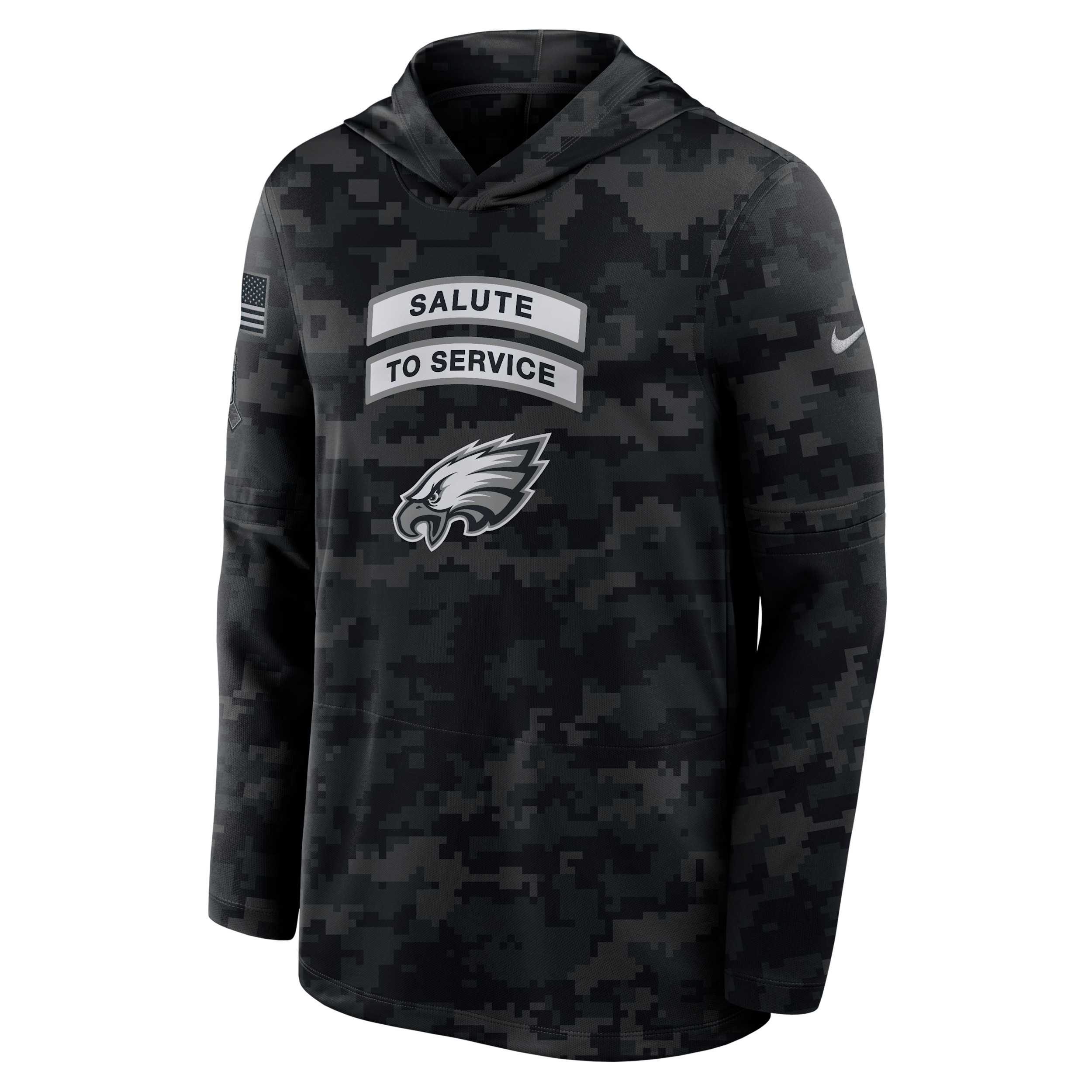 Philadelphia Eagles Salute to Service Sideline Nike Men's Dri-FIT NFL Long-Sleeve Hooded Top in Black | 03B90ILOA2R-YUN