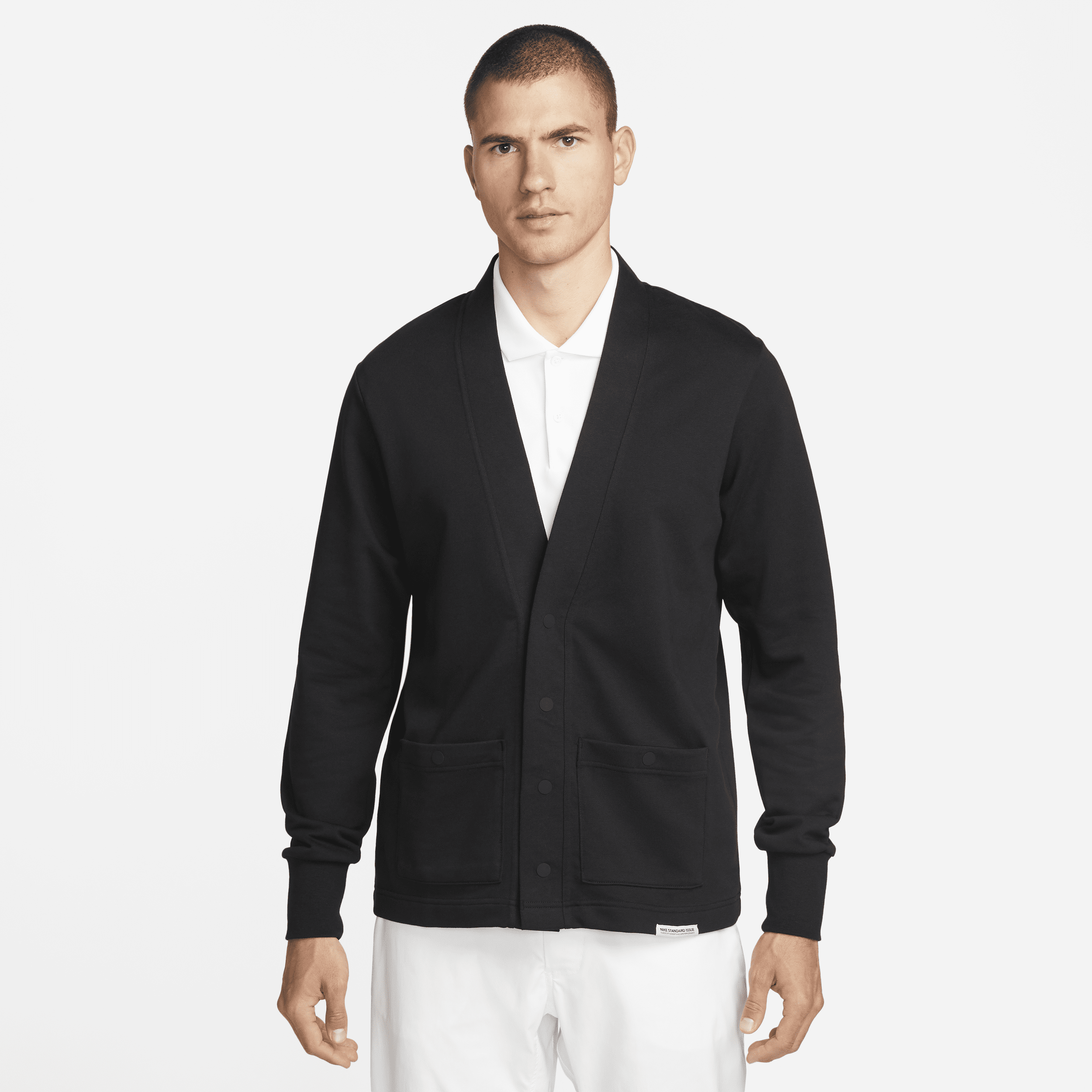 Shop Nike Men's Dri-fit Standard Issue Golf Cardigan In Black