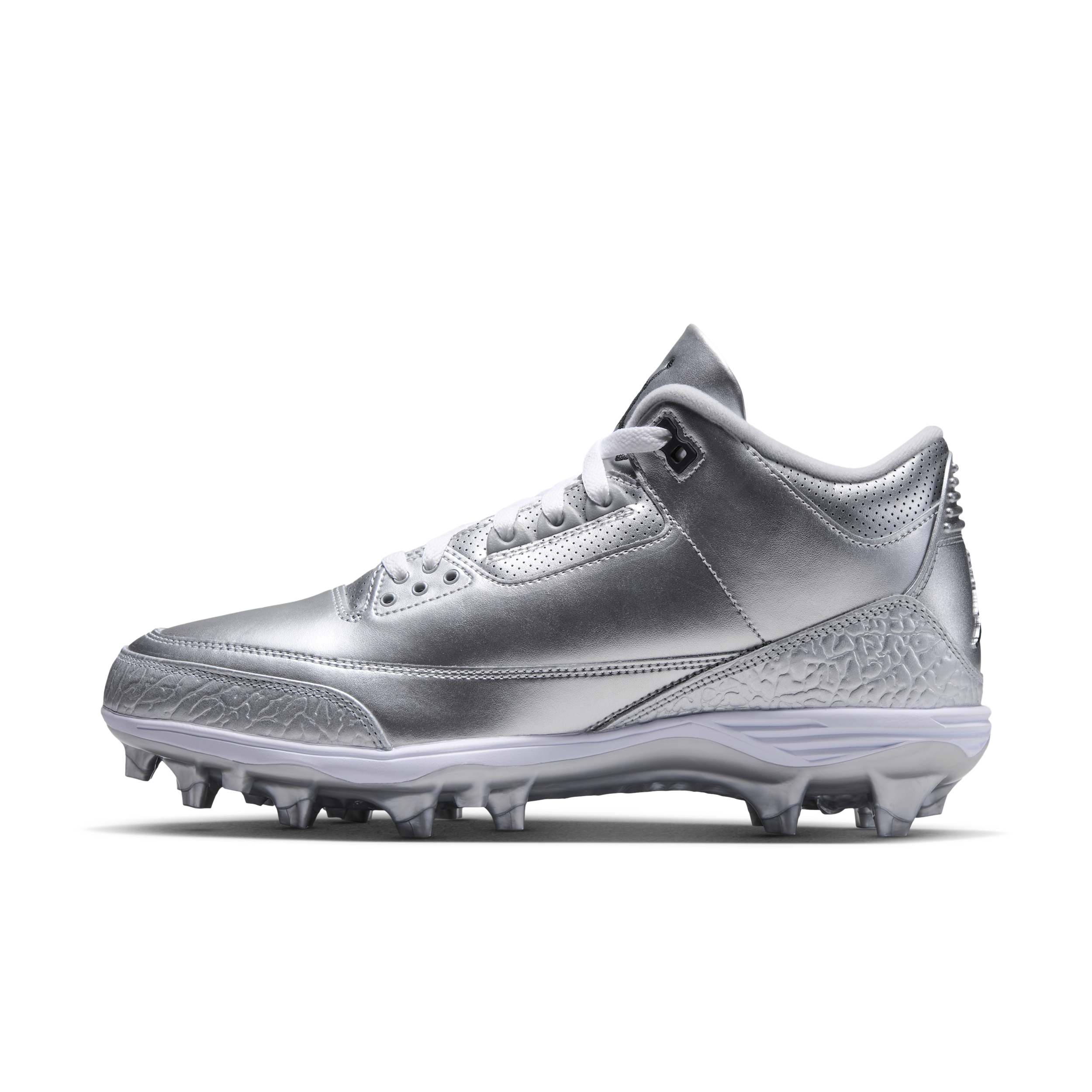 Jordan 3 Retro TD Mid Football Cleats, Size 8, Mtlc Silver/Black/White