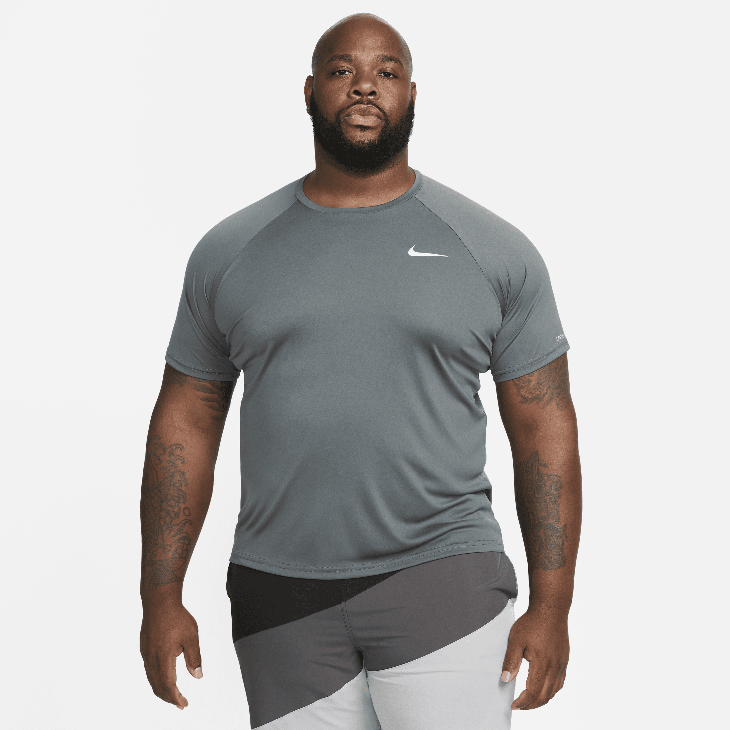 Nike Men's Essential Dri-fit Short-sleeve Swim Hydroguard (extended Size) In Grey