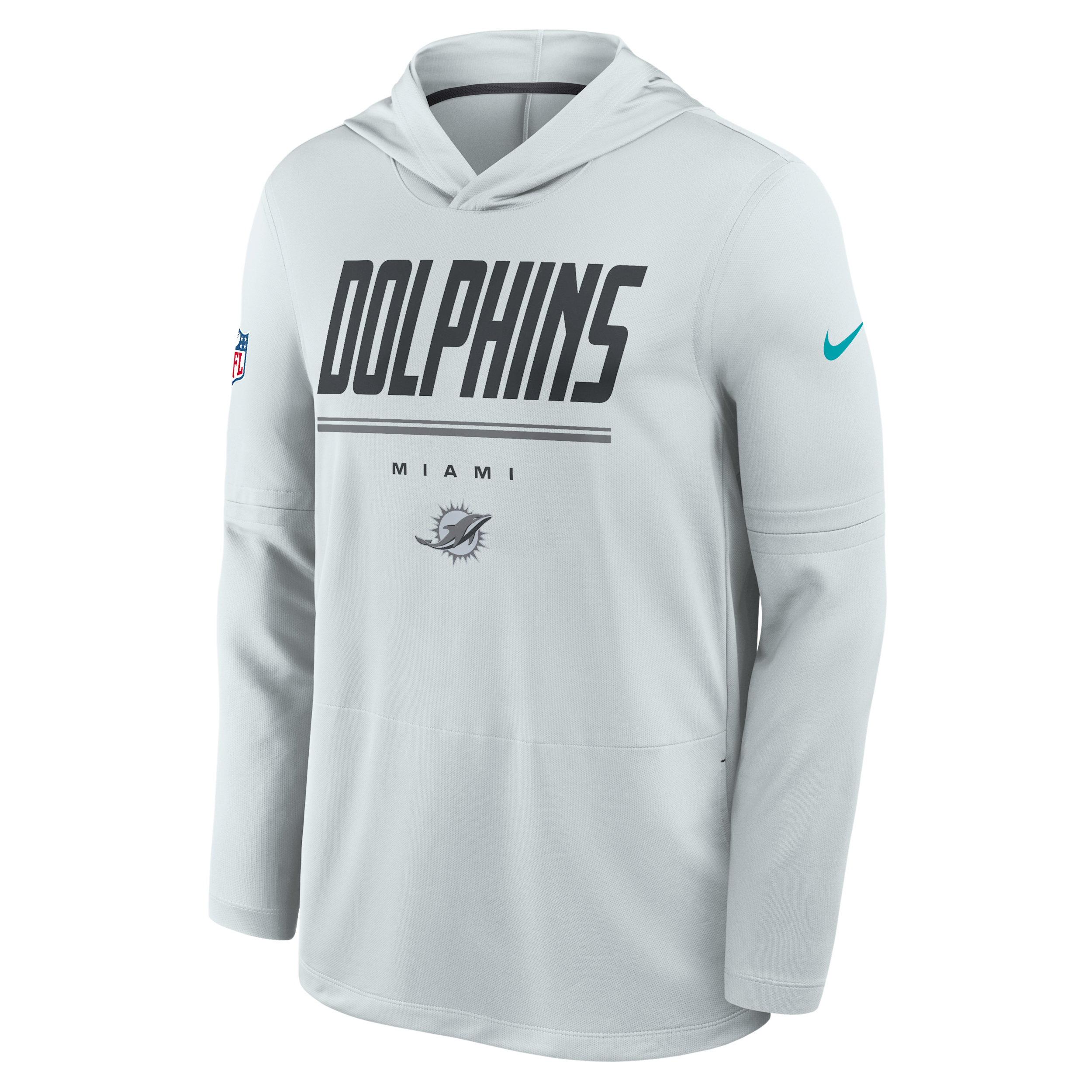 Nike Men's Platinum Miami Dolphins Sideline Game On Lightweight Long Sleeve Dri-fit Hoodie - Platinum, Charcoal