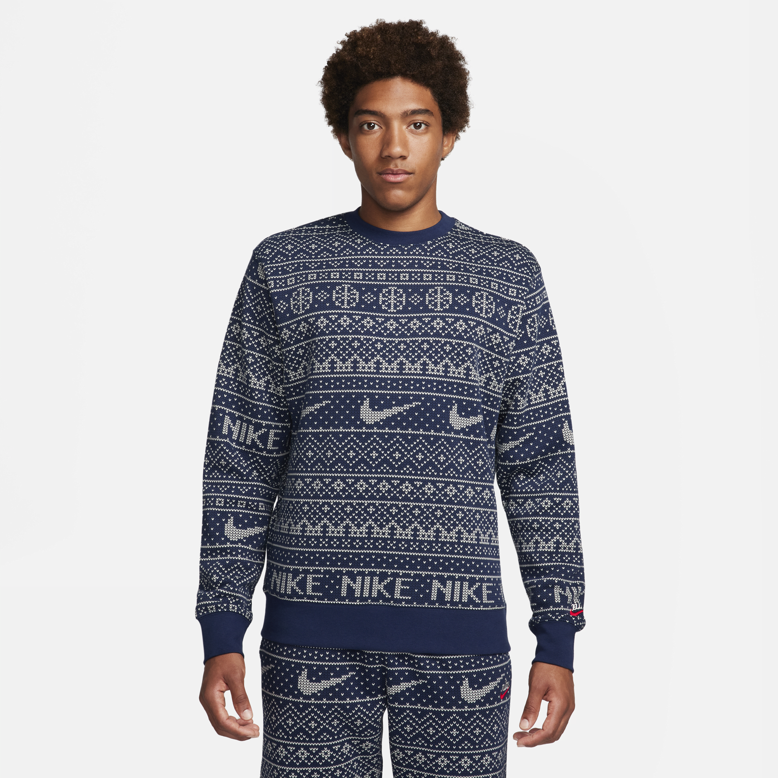 Nike Men's  Sportswear Club Fleece Crew-neck Holiday Sweatshirt In Blue