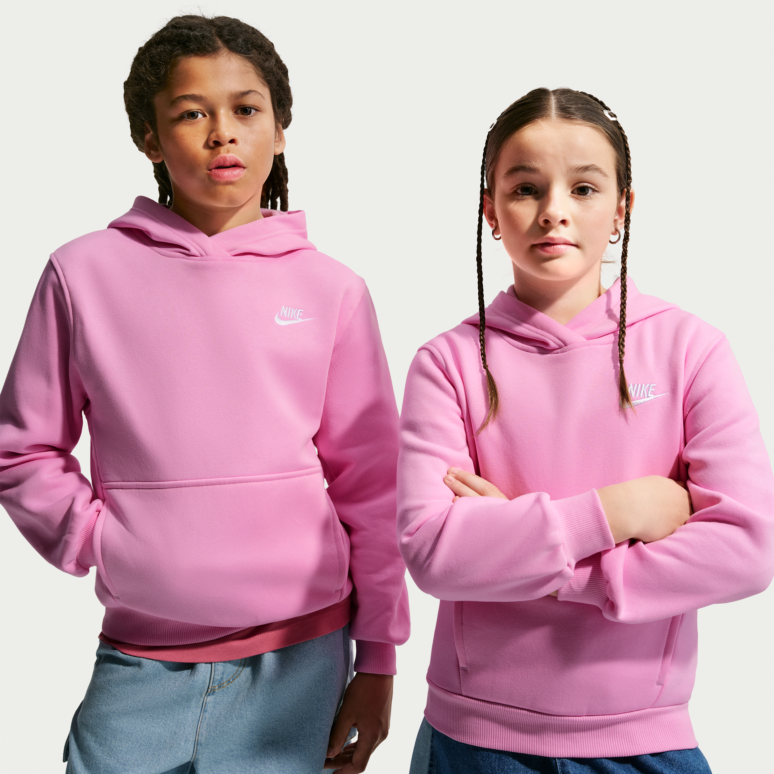 Nike Sportswear Club Fleece Big Kids' Pullover Hoodie in Pink | FD3000-621