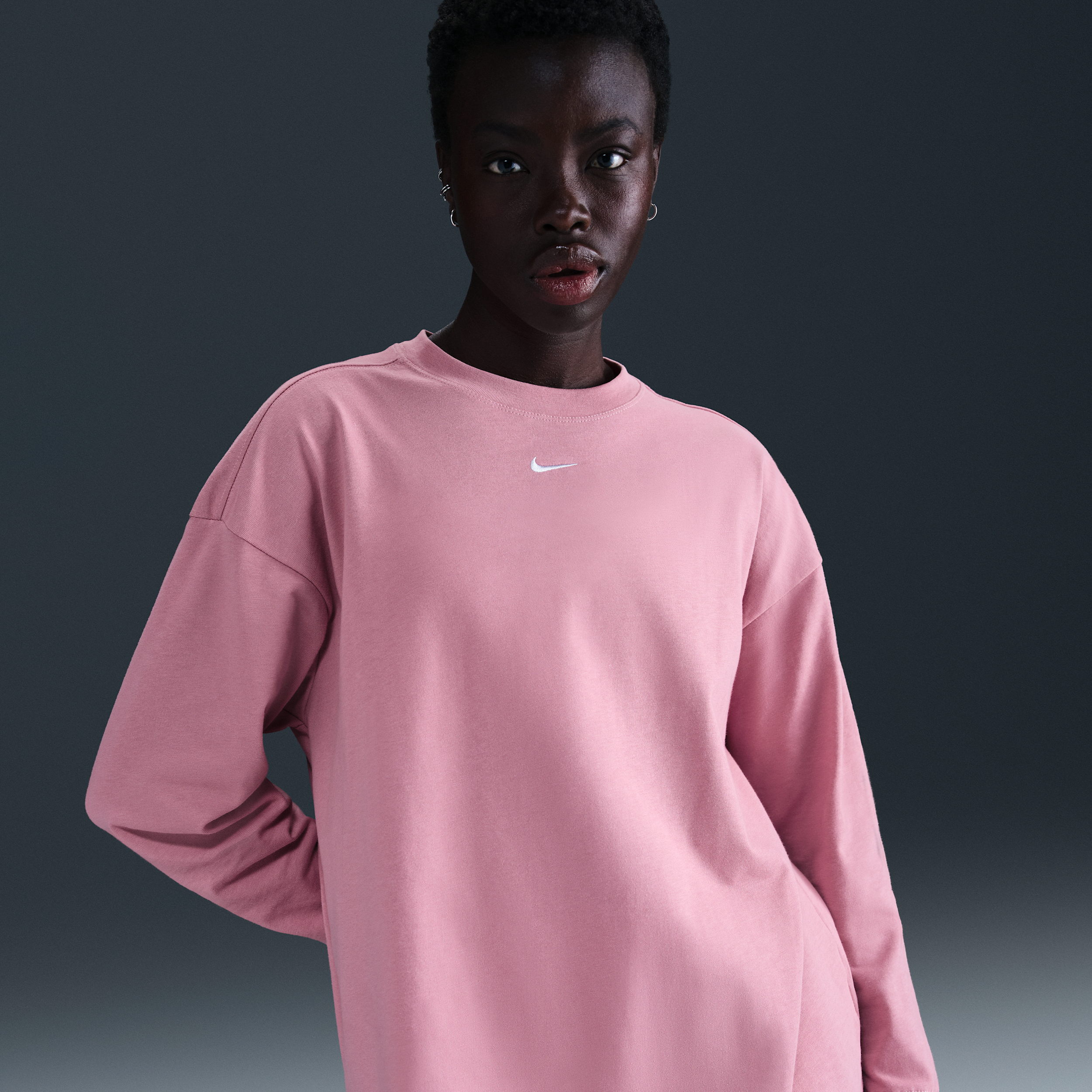 Nike Sportswear Essential Oversize Long Sleeve Cotton T-shirt In Pink