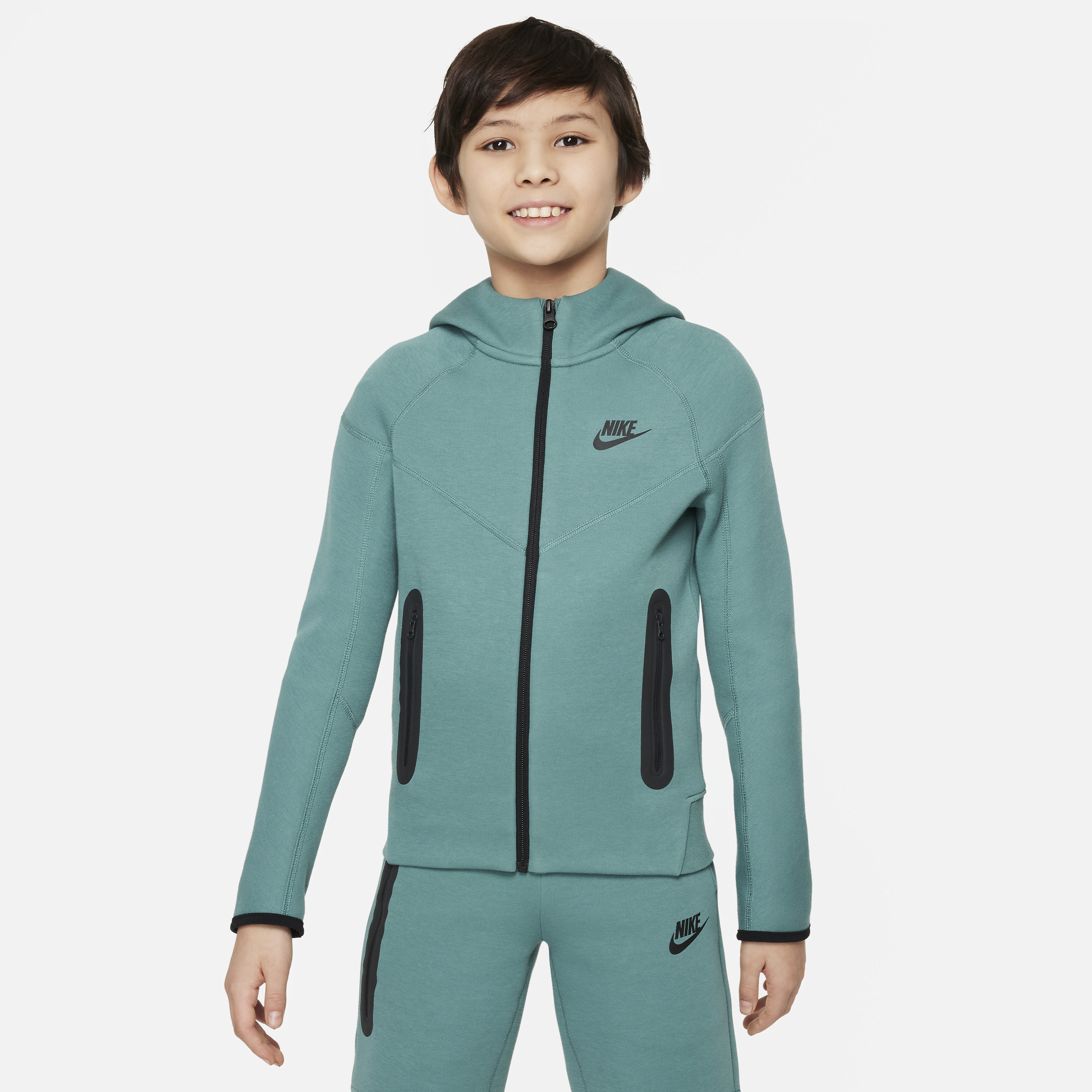 Shop Nike Sportswear Tech Fleece Big Kids' (boys') Full-zip Hoodie In Green