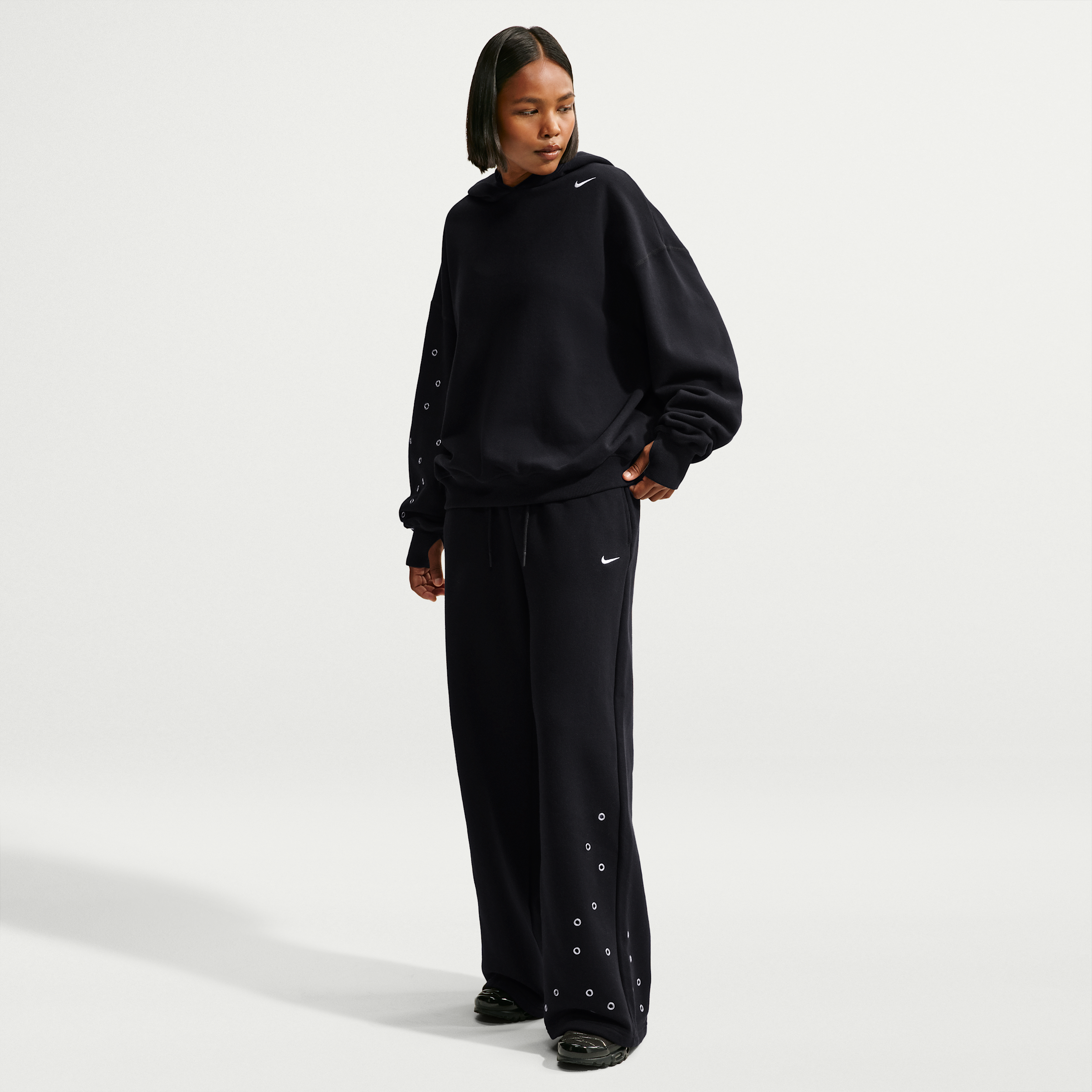 Nike Women's Studio Fleece Medium Weight Mid-Rise Wide-Leg Pants in Black | IX7048-001