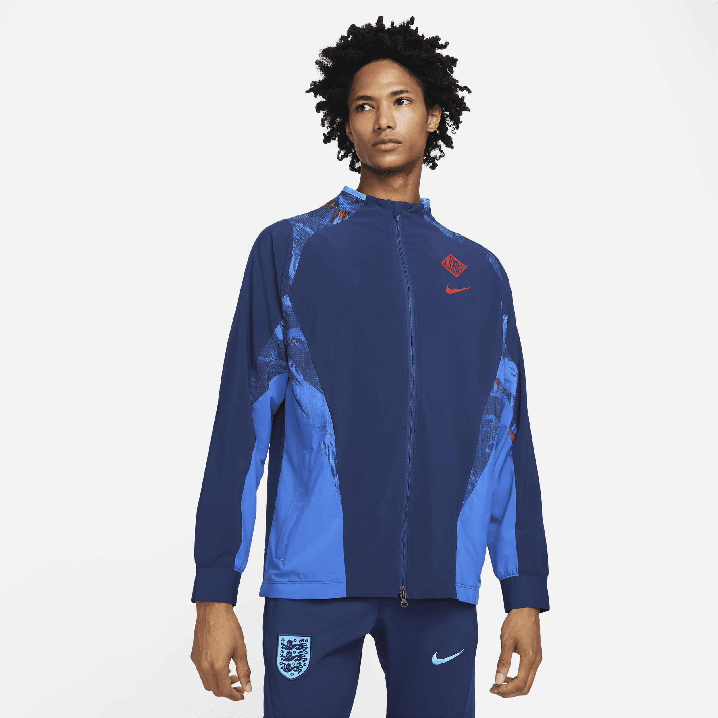 Nike England Awf  Men's Dri-fit Woven Soccer Jacket In Blue Void/game Royal/challenge Red