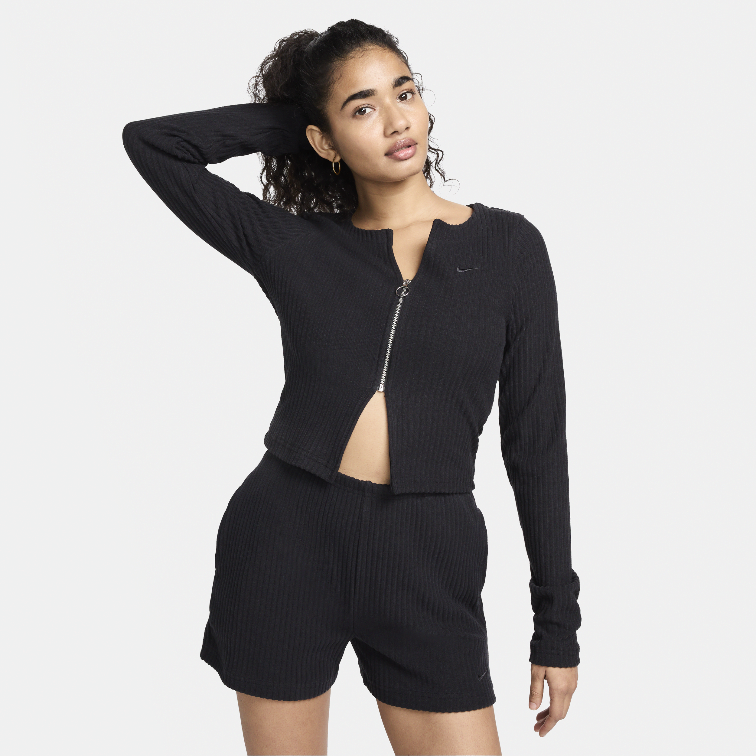 Shop Nike Women's  Sportswear Chill Knit Slim Full-zip Ribbed Cardigan In Black