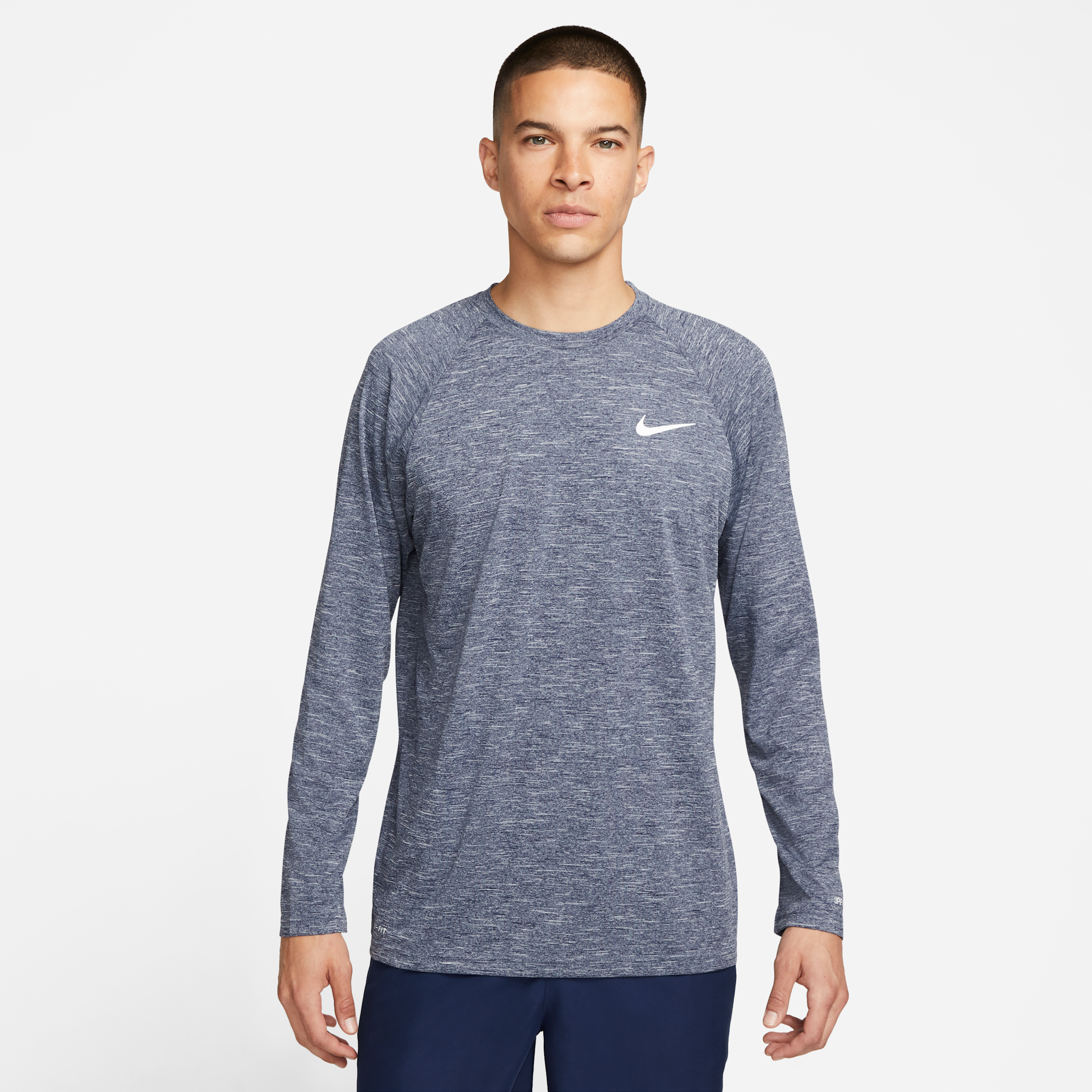 Nike Men's Heathered Long-Sleeve Hydroguard Swim Shirt in Blue | NESSA590-440