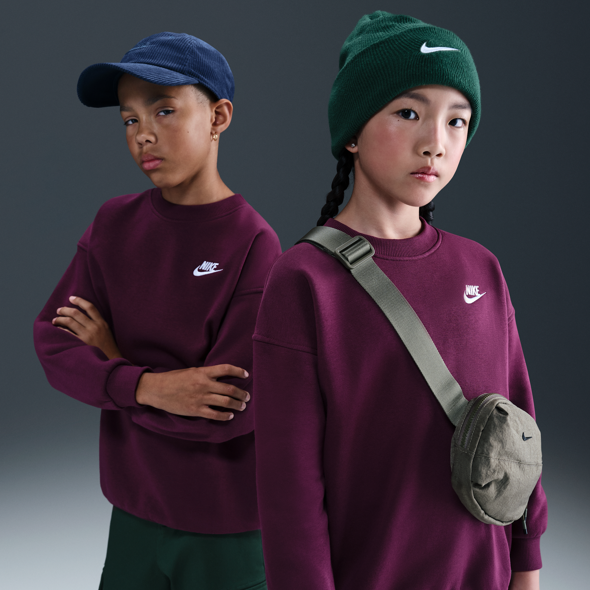 Nike Sportswear Club Fleece Big Kids' Oversized Sweatshirt in Red | FD2923-610