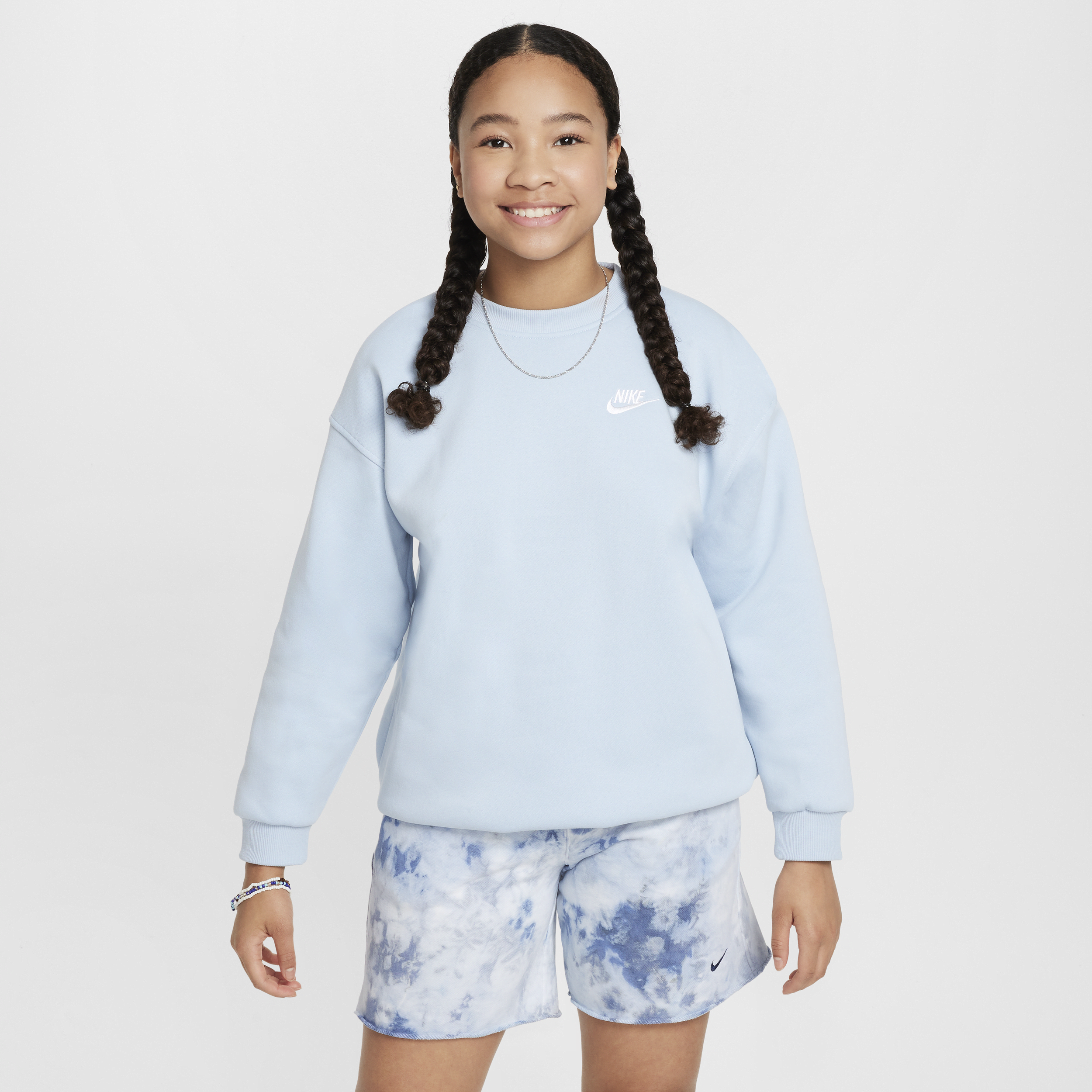Shop Nike Sportswear Club Fleece Big Kids' (girls') Oversized Sweatshirt In Blue