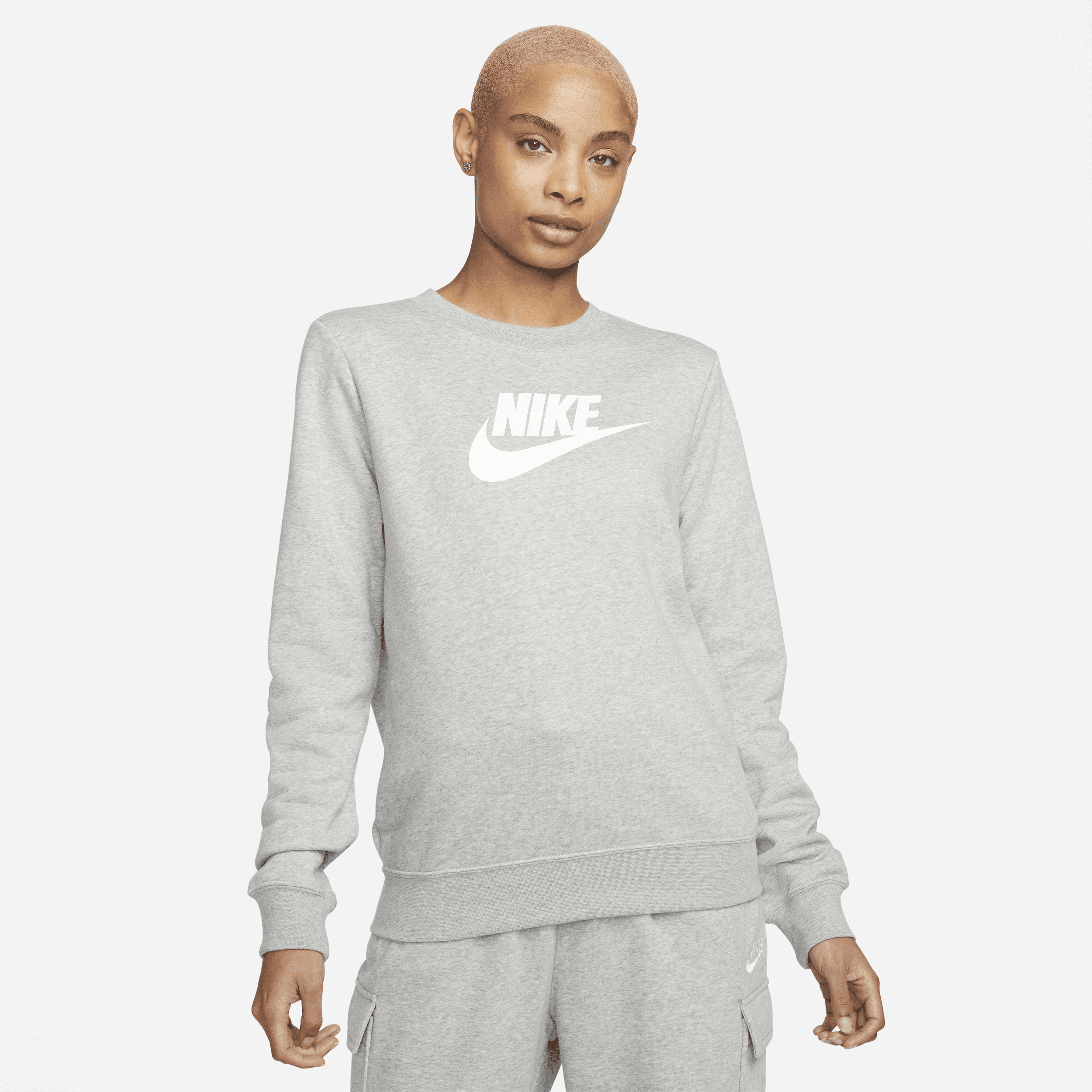 Nike Women's  Sportswear Club Fleece Logo Crew-neck Sweatshirt In Grey