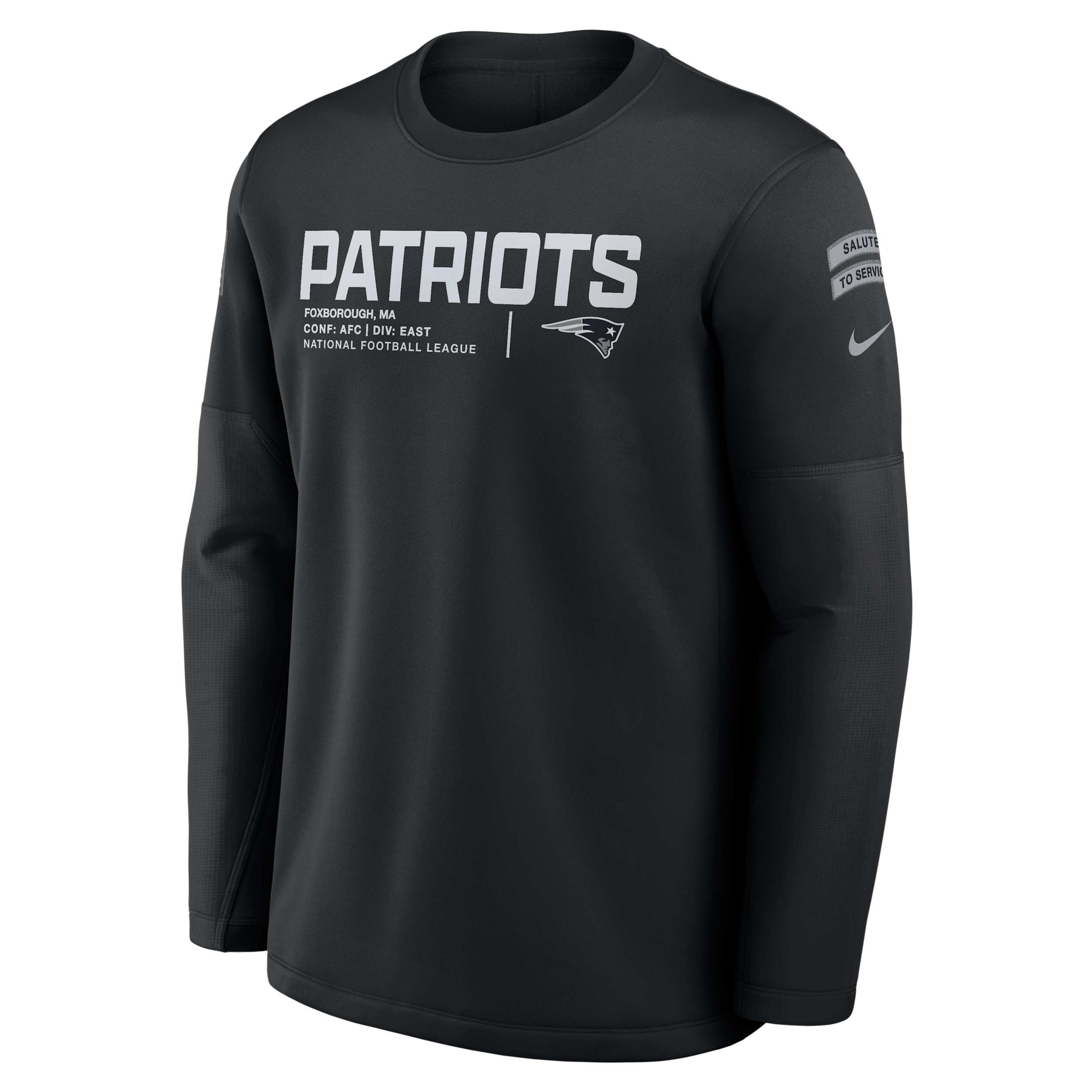 Nike Men's Black New England Patriots 2026 Salute to Service Sideline Coaches Crewneck Therma-fit Sweatshirt - Black