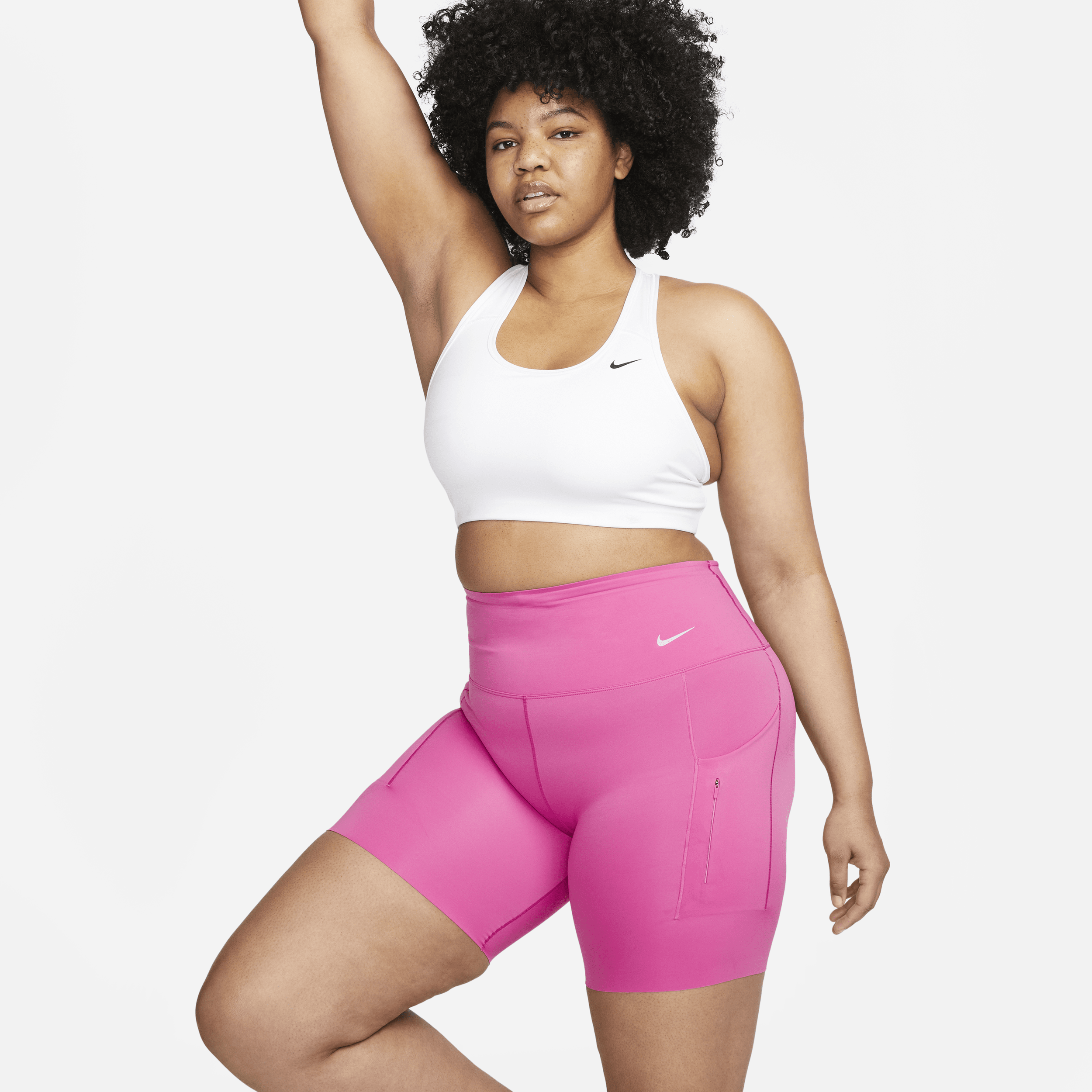 Nike Women's Go Firm-support High-waisted 8" Biker Shorts With Pockets In Pink