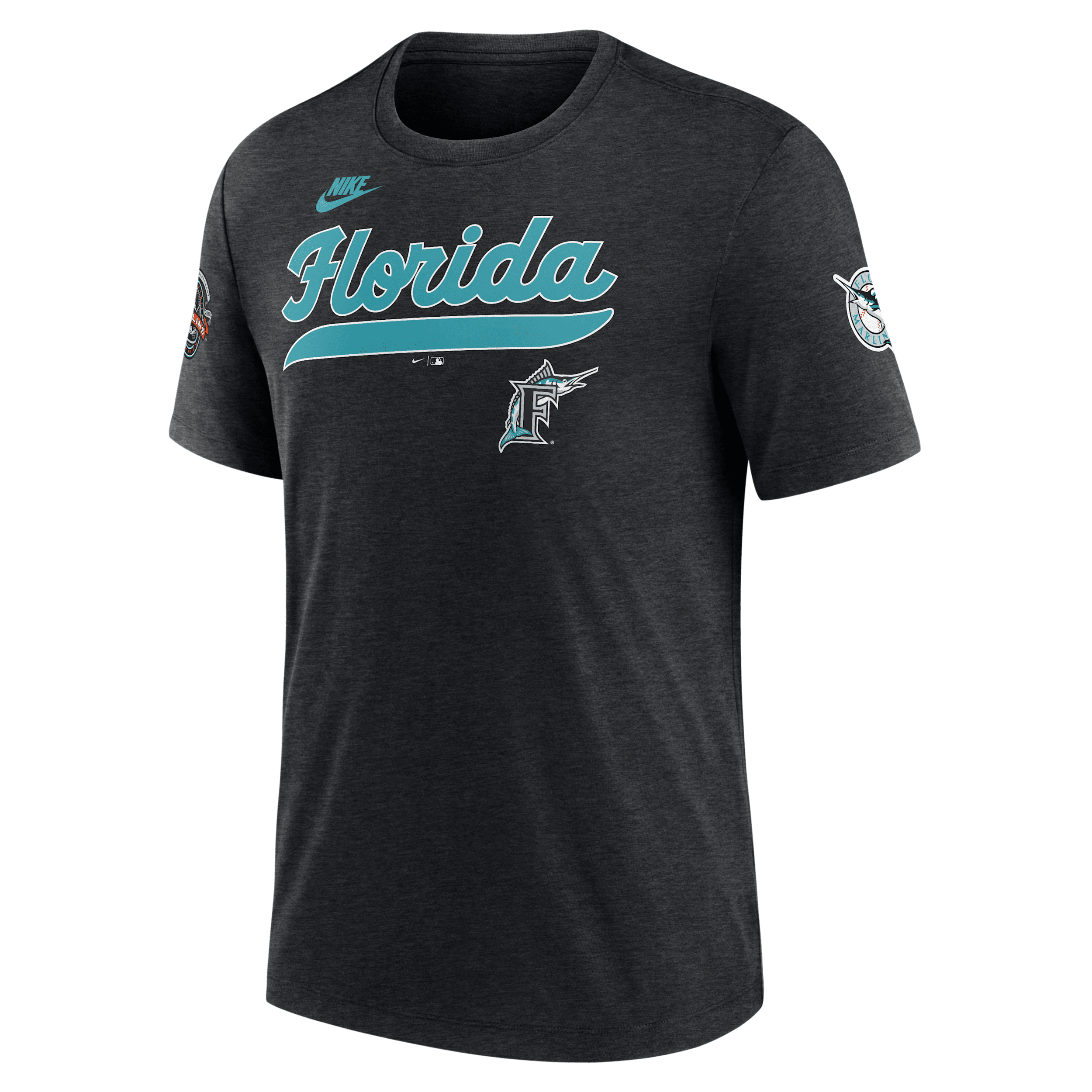 Nike Heather Black Florida Marlins Cooperstown Collection Eras Tri-blend T-shirt