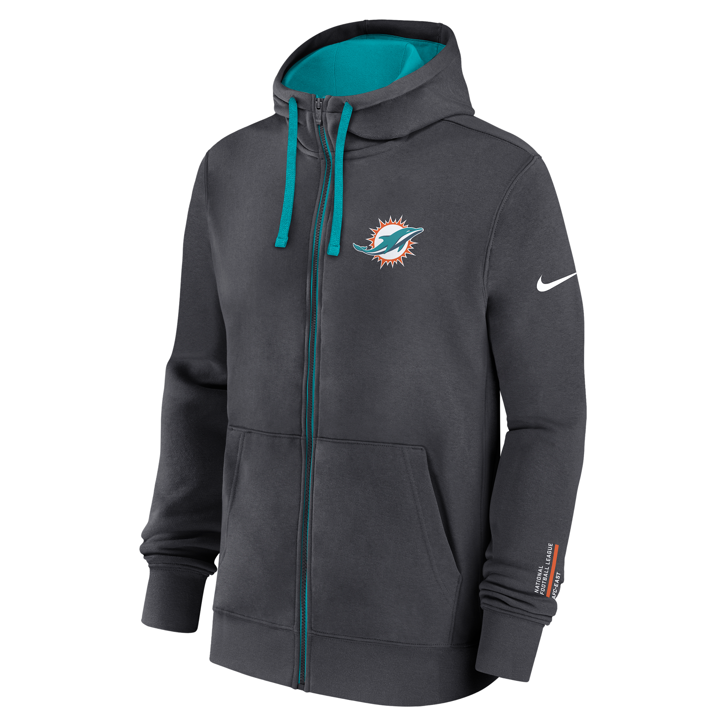 Nike Miami Dolphins Playbook Page Club  Men's Nfl Full-zip Hoodie In Gray