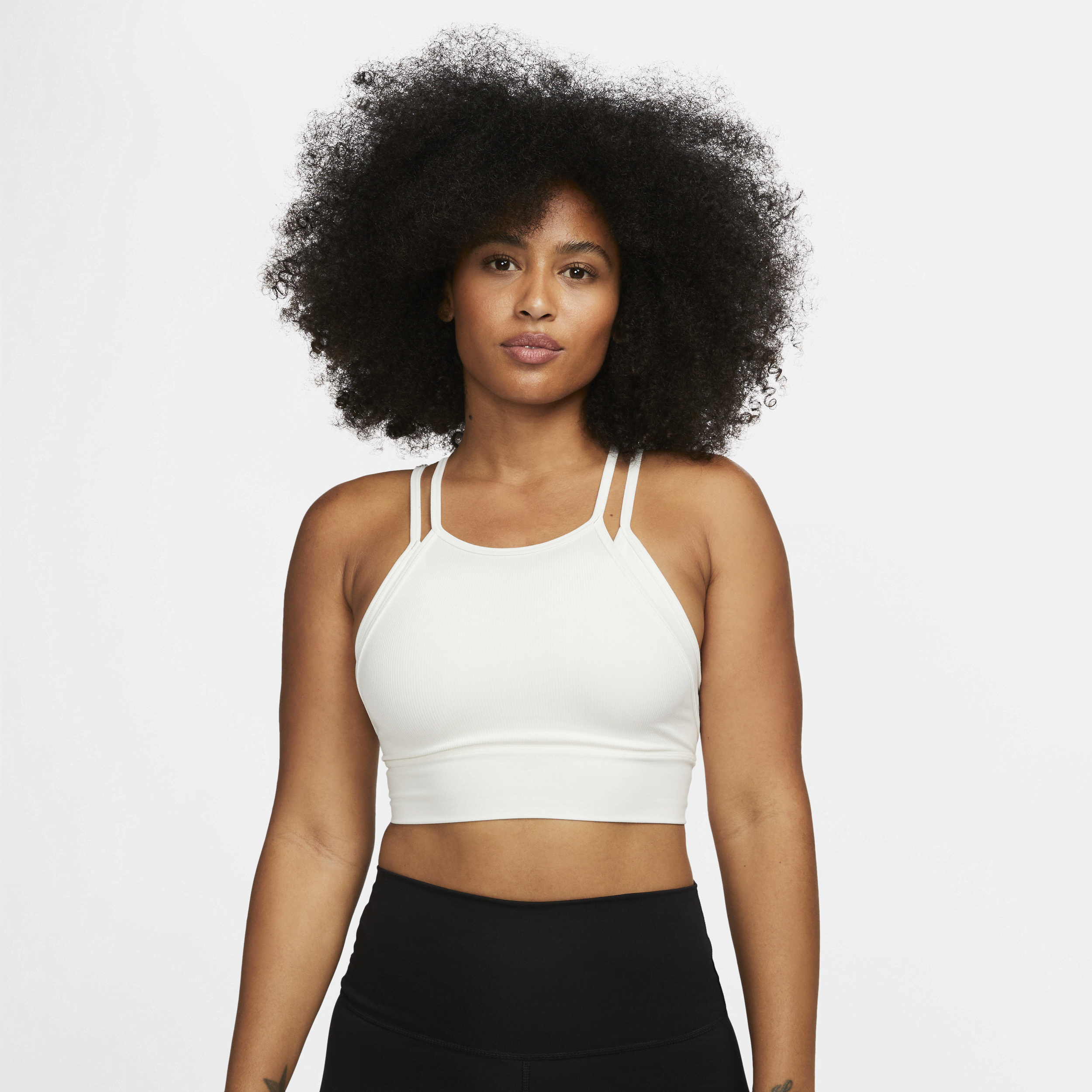 Nike Women's Indy Strappy Light-support Padded Ribbed Longline Sports Bra In White
