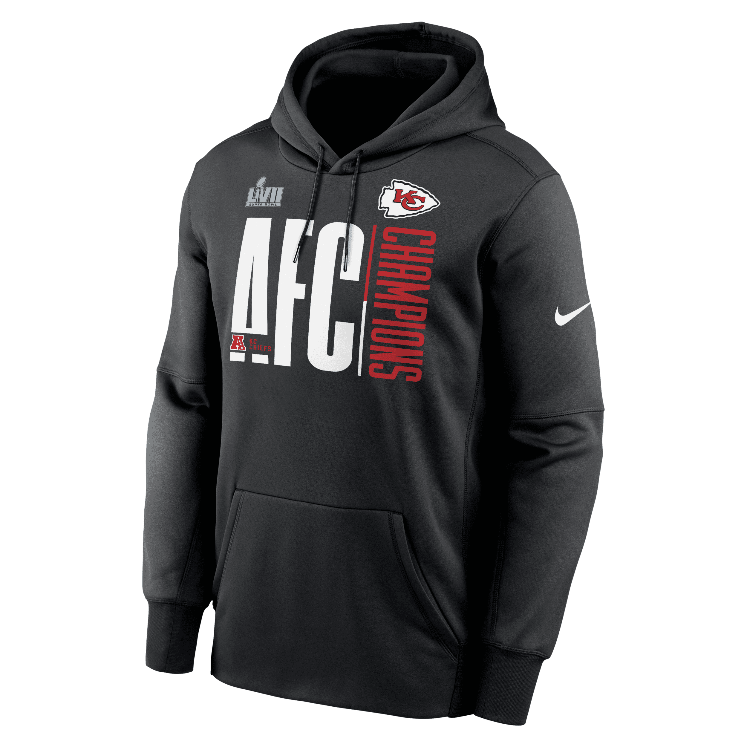 NIKE MEN'S  THERMA 2022 AFC CHAMPIONS ICONIC (NFL KANSAS CITY CHIEFS) PULLOVER HOODIE,1013844595