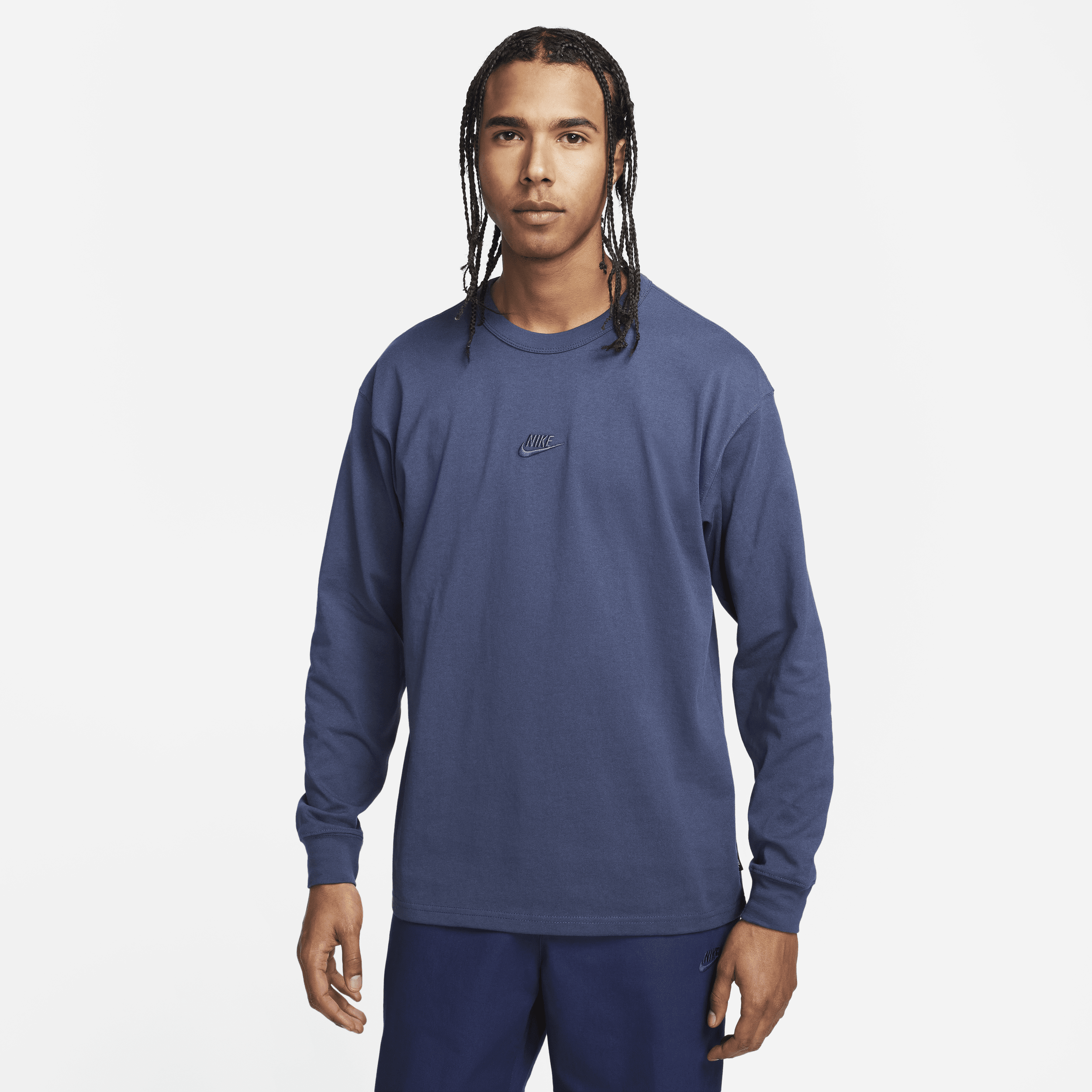 Shop Nike Men's  Sportswear Premium Essentials Long-sleeve T-shirt In Blue