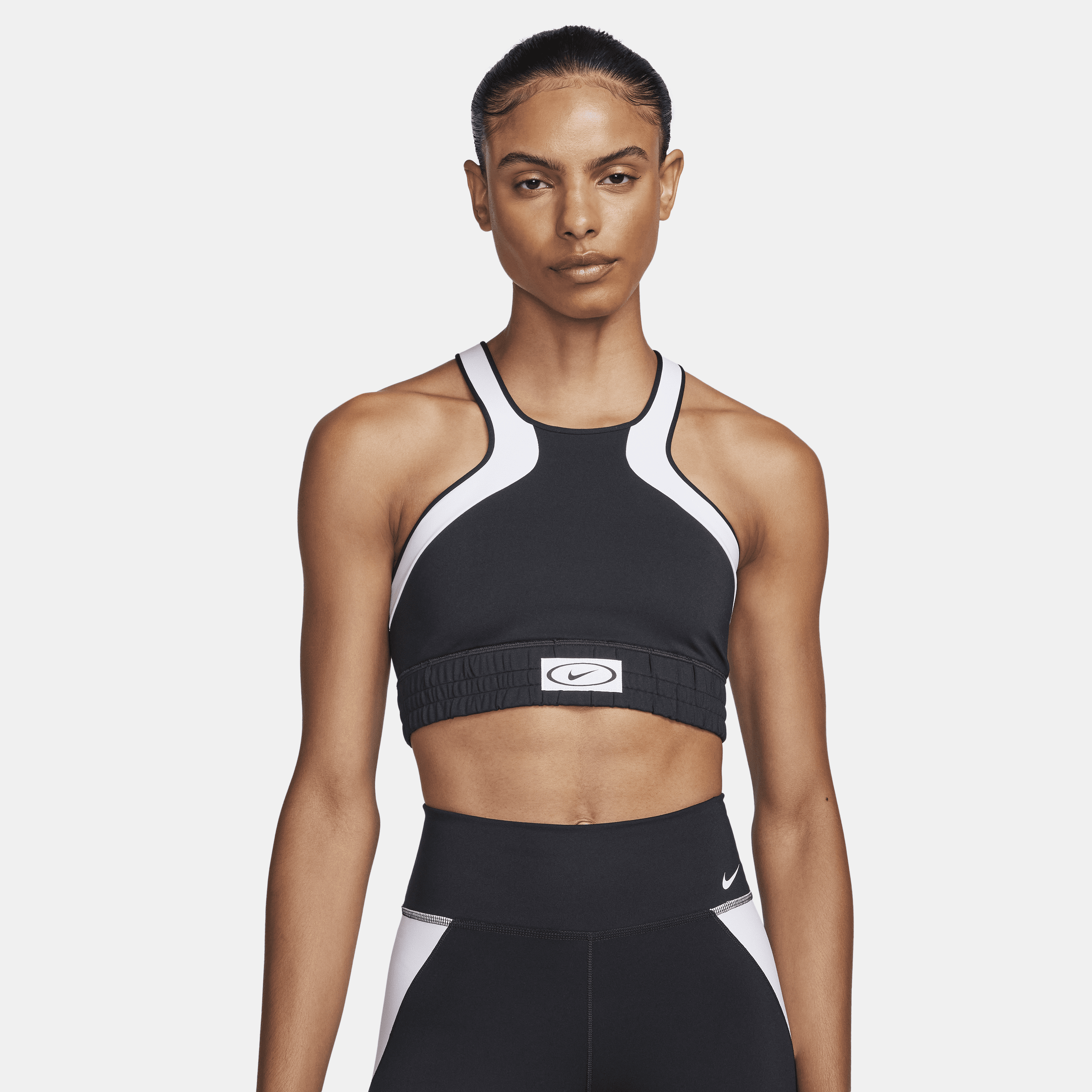 Shop Nike Women's High Neck Medium-support Lightly Lined Color-block Sports Bra In Black