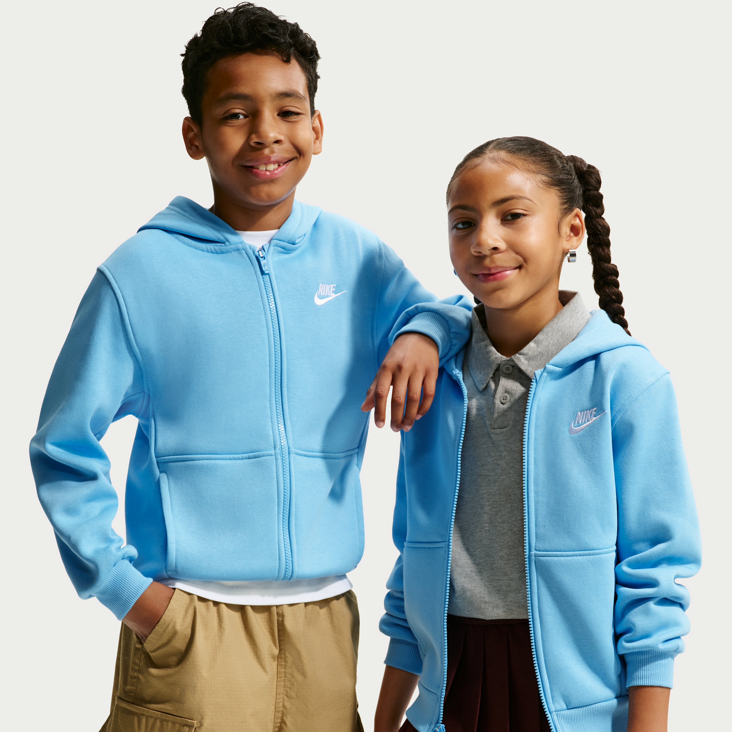 Nike Sportswear Club Fleece Big Kids' Full-Zip Hoodie in Blue | FD3004-497