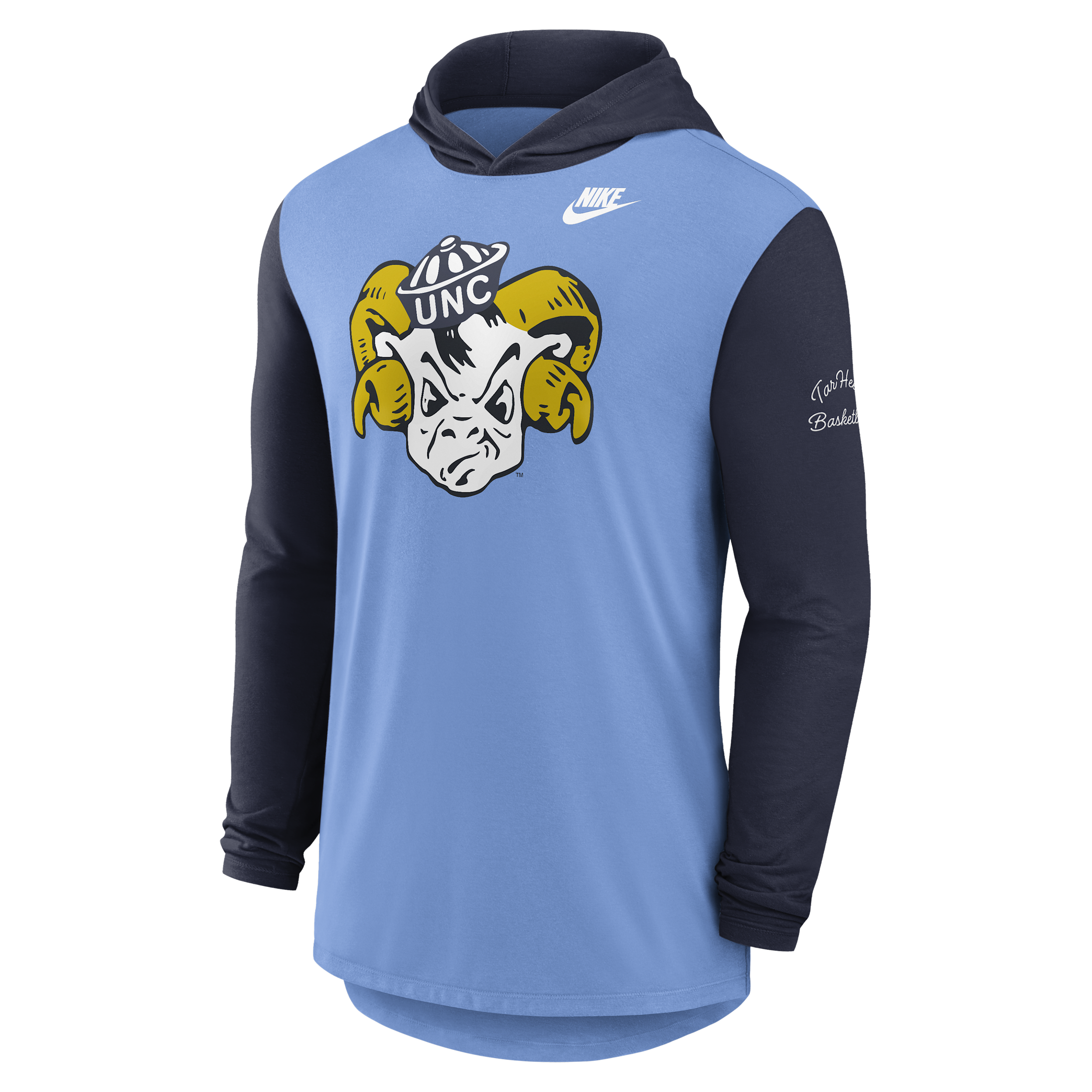 Nike Men's Carolina Blue/Navy North Carolina Tar Heels Campus Legacy Tri-Blend Long Sleeve Hooded T-Shirt - Carolina Blue, Navy
