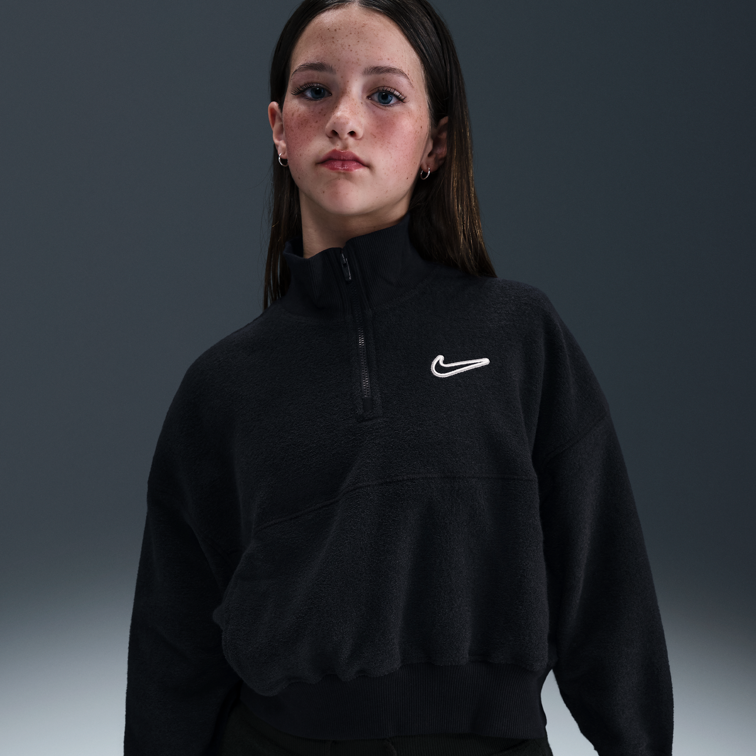 Nike Sportswear Big Kids' (Girls') Long-Sleeve Fleece Top in Black | HV0408-010