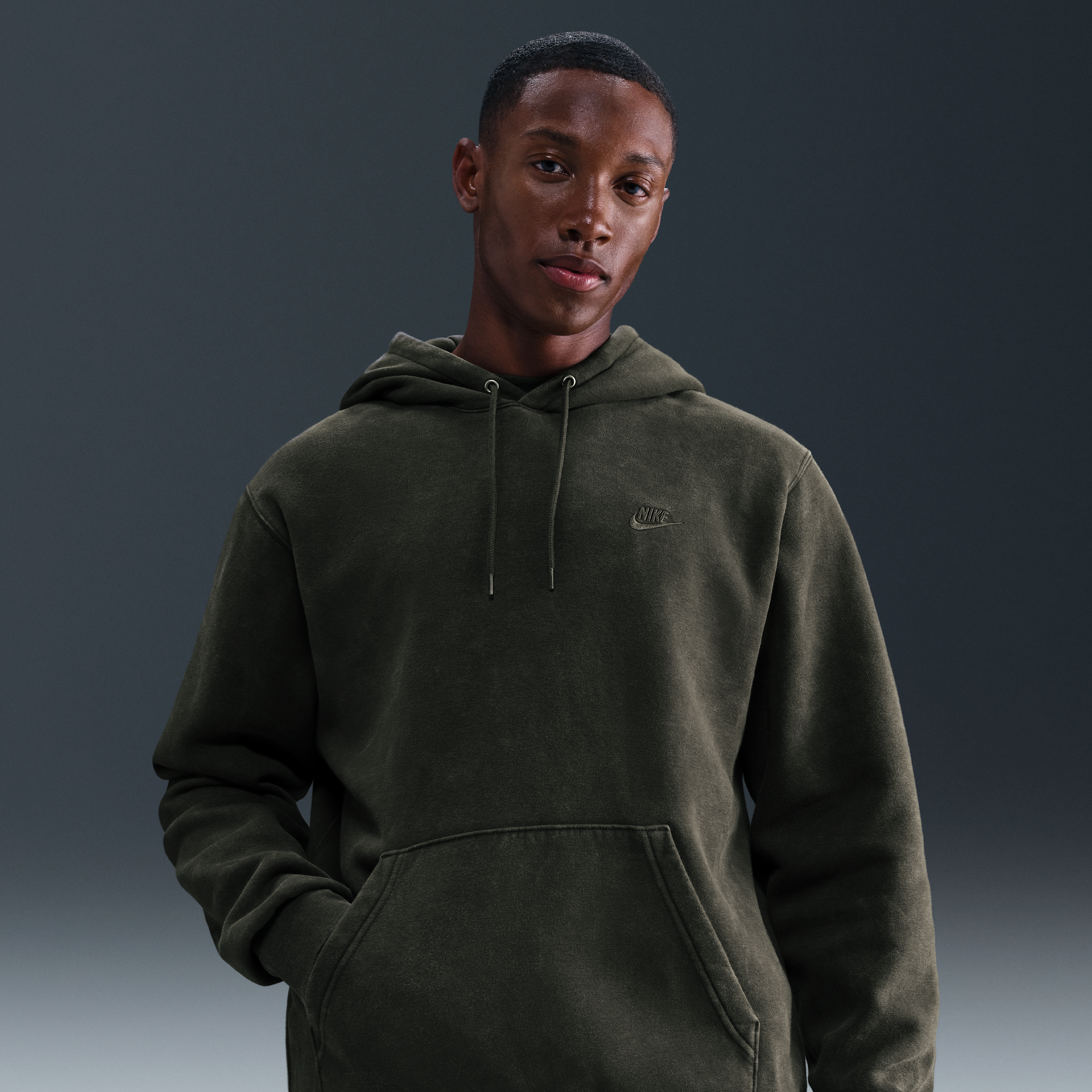 Men's Nike Sportswear Club Washed Fleece Hoodie in Green | IQ1219-355