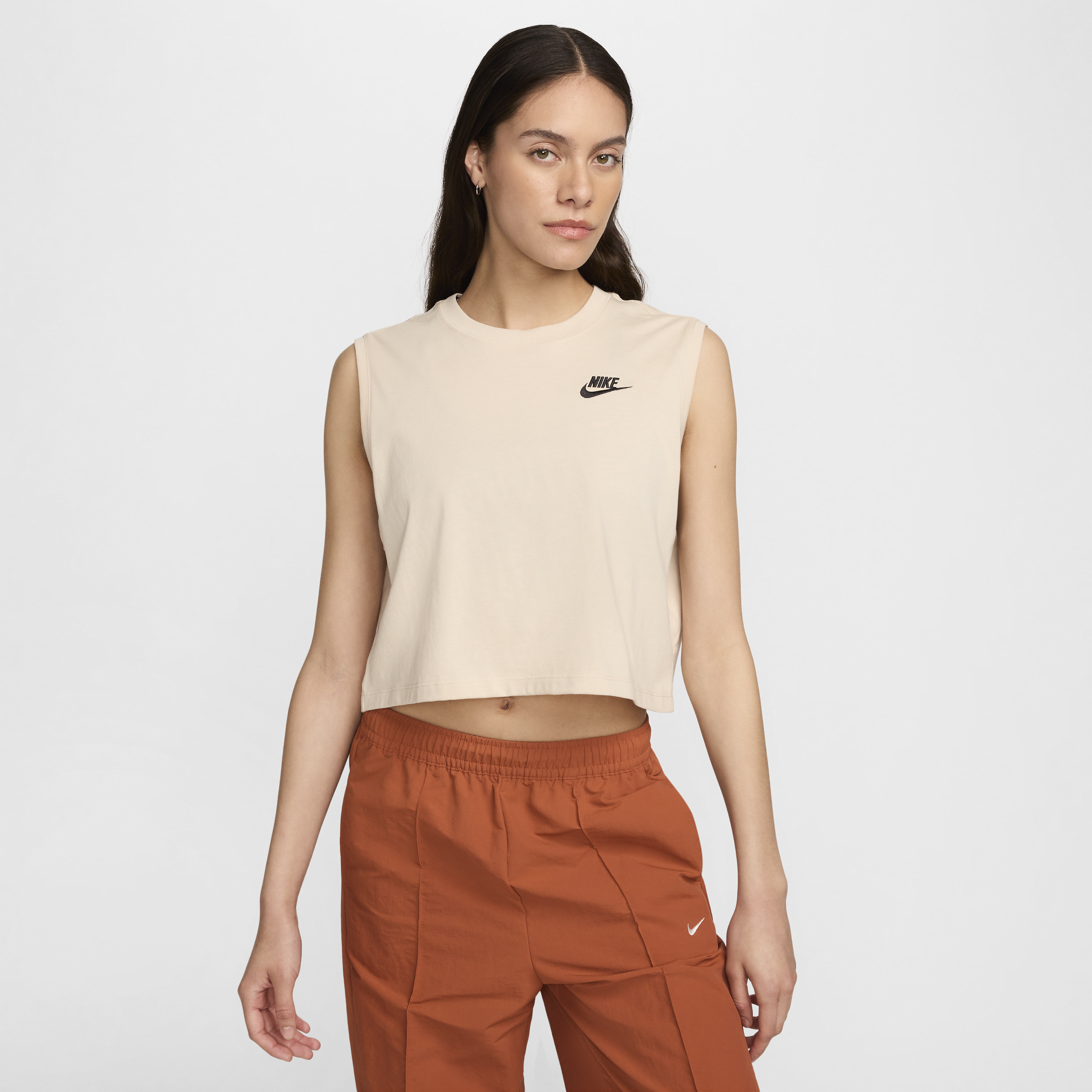 Nike Women's  Sportswear Club Sleeveless Cropped Top In Brown