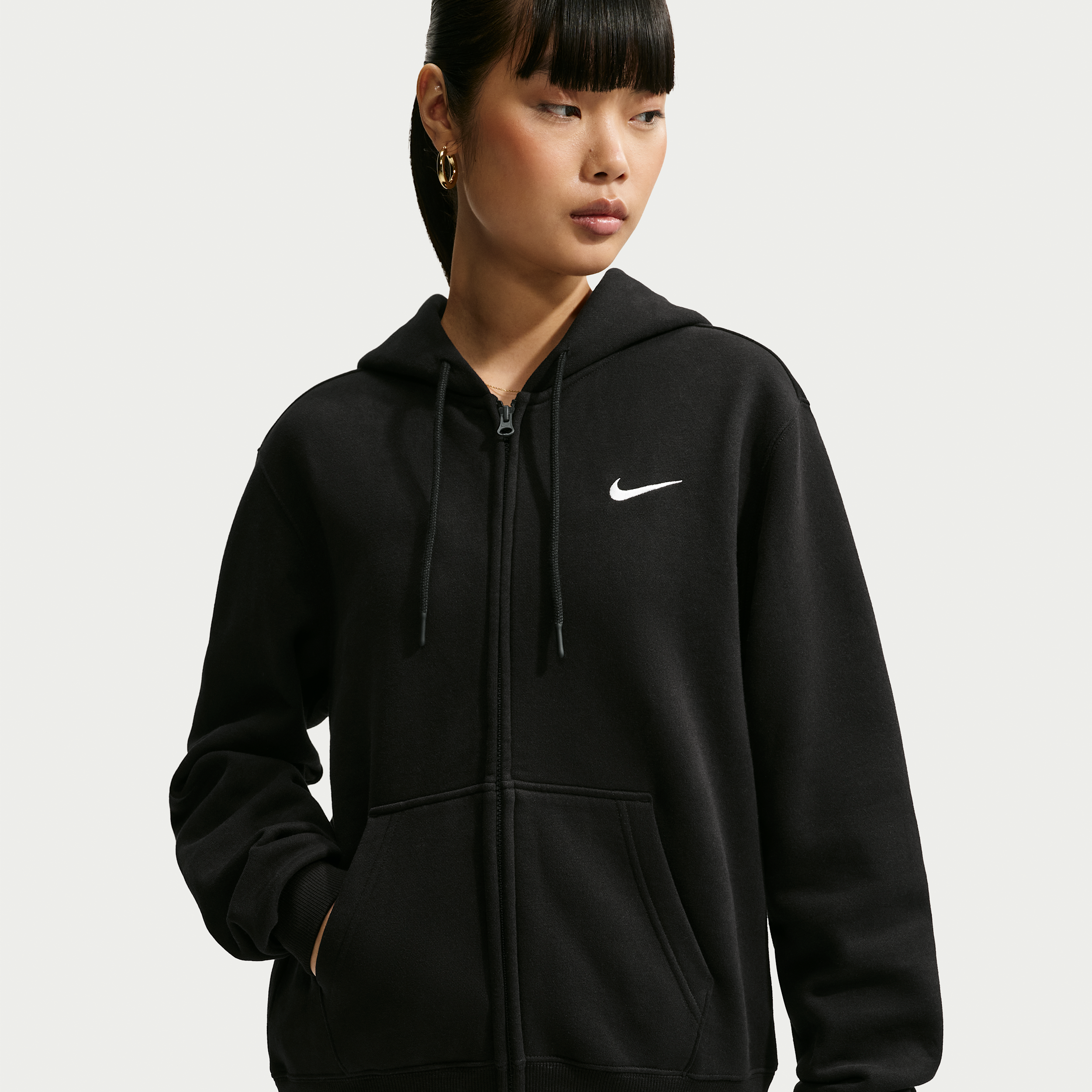 Nike Women's Studio Fleece Medium Weight Full-Zip Hoodie in Black | IR8304-001