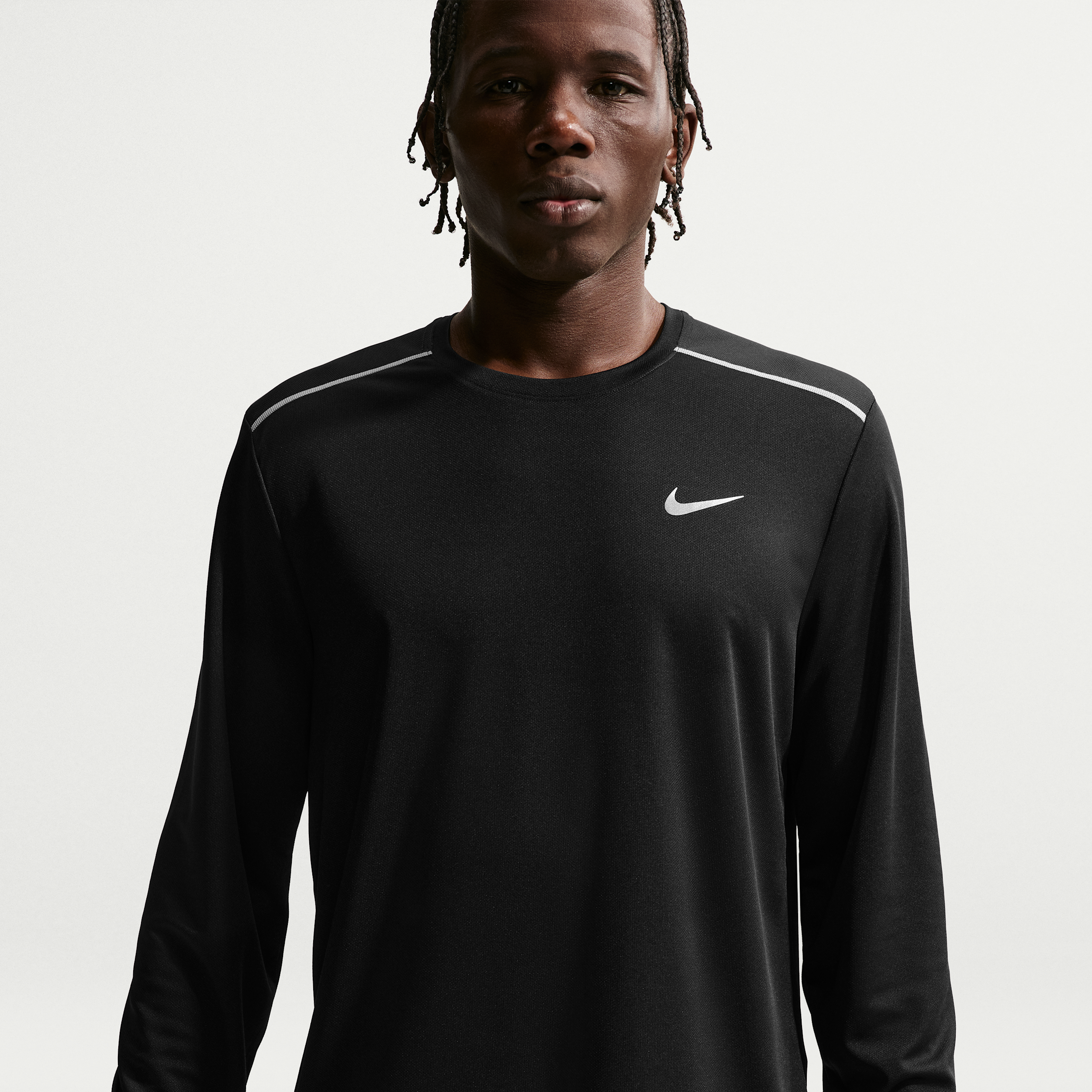 Nike Men's Miler Dri-fit Long-Sleeve Running T-Shirt - Black/Reflective Silver