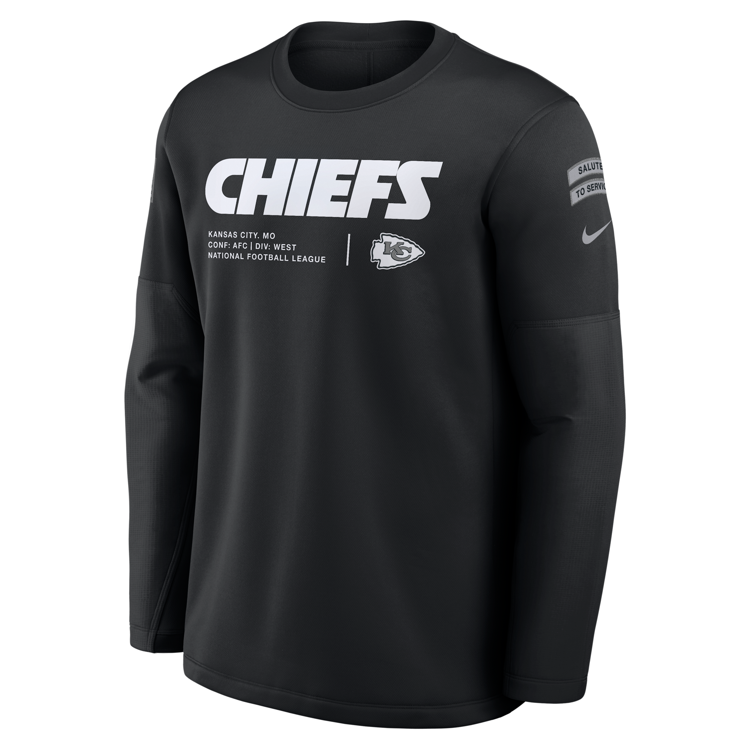 Nike Men's Black Kansas City Chiefs 2026 Salute to Service Sideline Coaches Crewneck Therma-fit Sweatshirt - Black