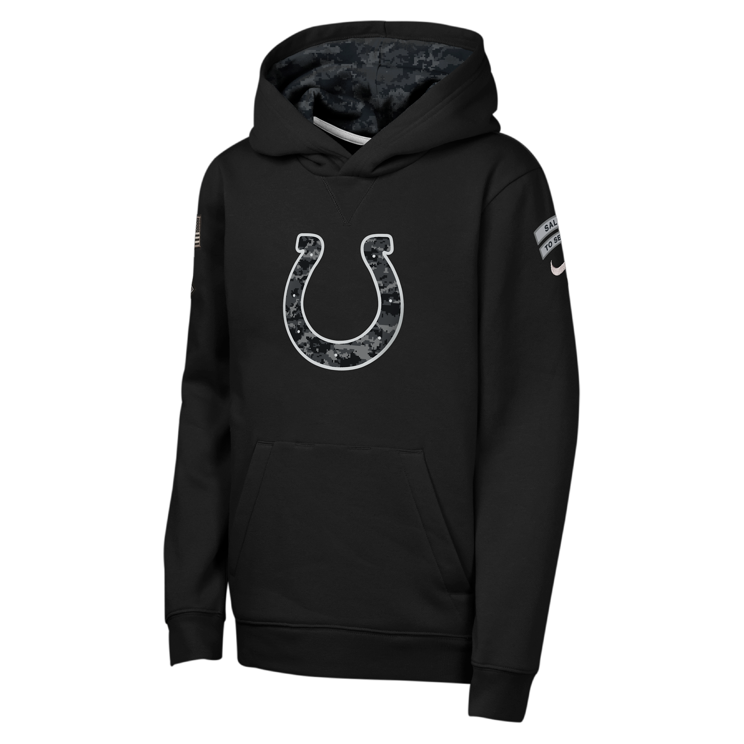 Indianapolis Colts Salute to Service Sideline Club Big Kids' Nike NFL Pullover Hoodie in Black | Z1B7NFQ8CLT-NAW