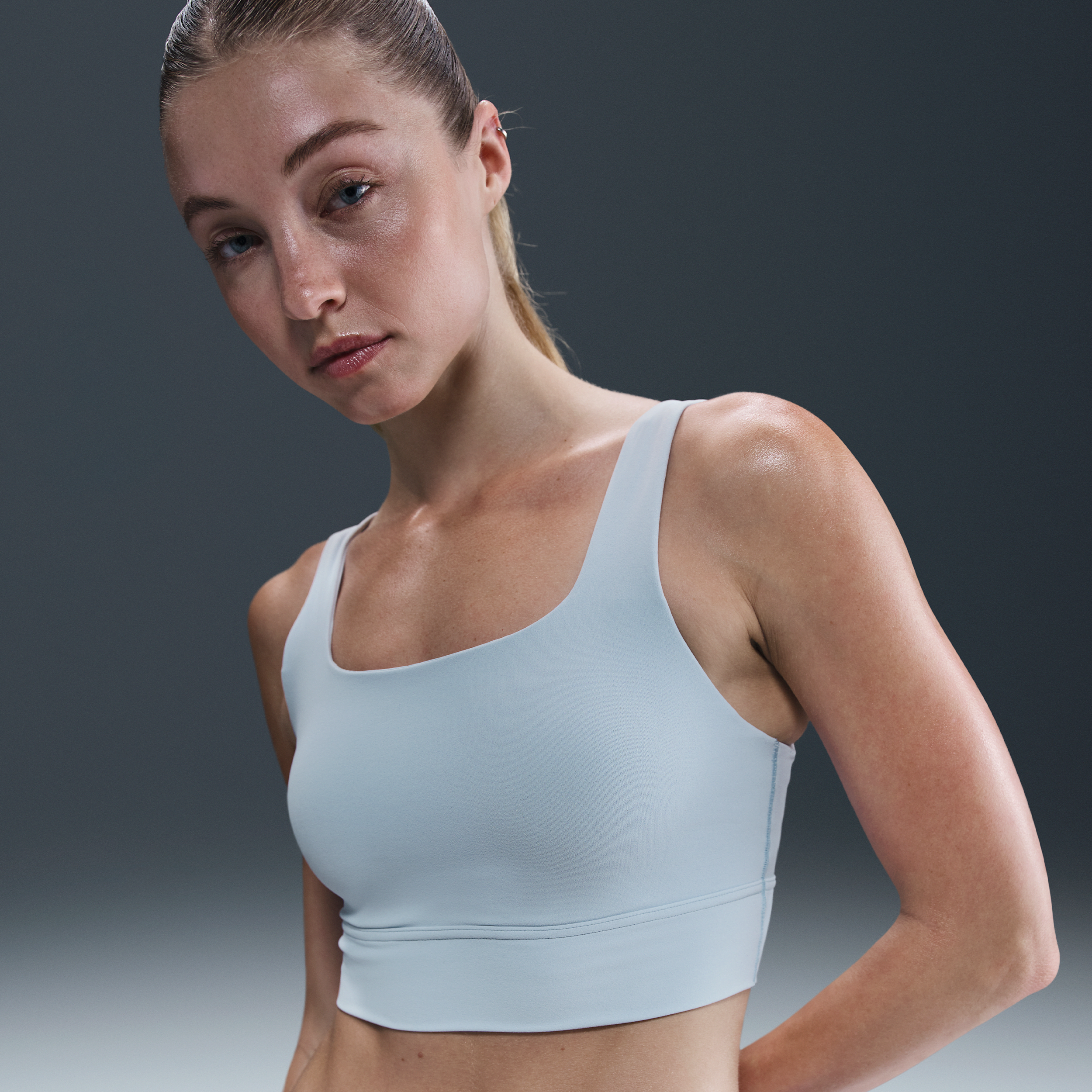 Shop Nike Women's Zenvy Medium-support Padded Longline Sports Bra In Blue