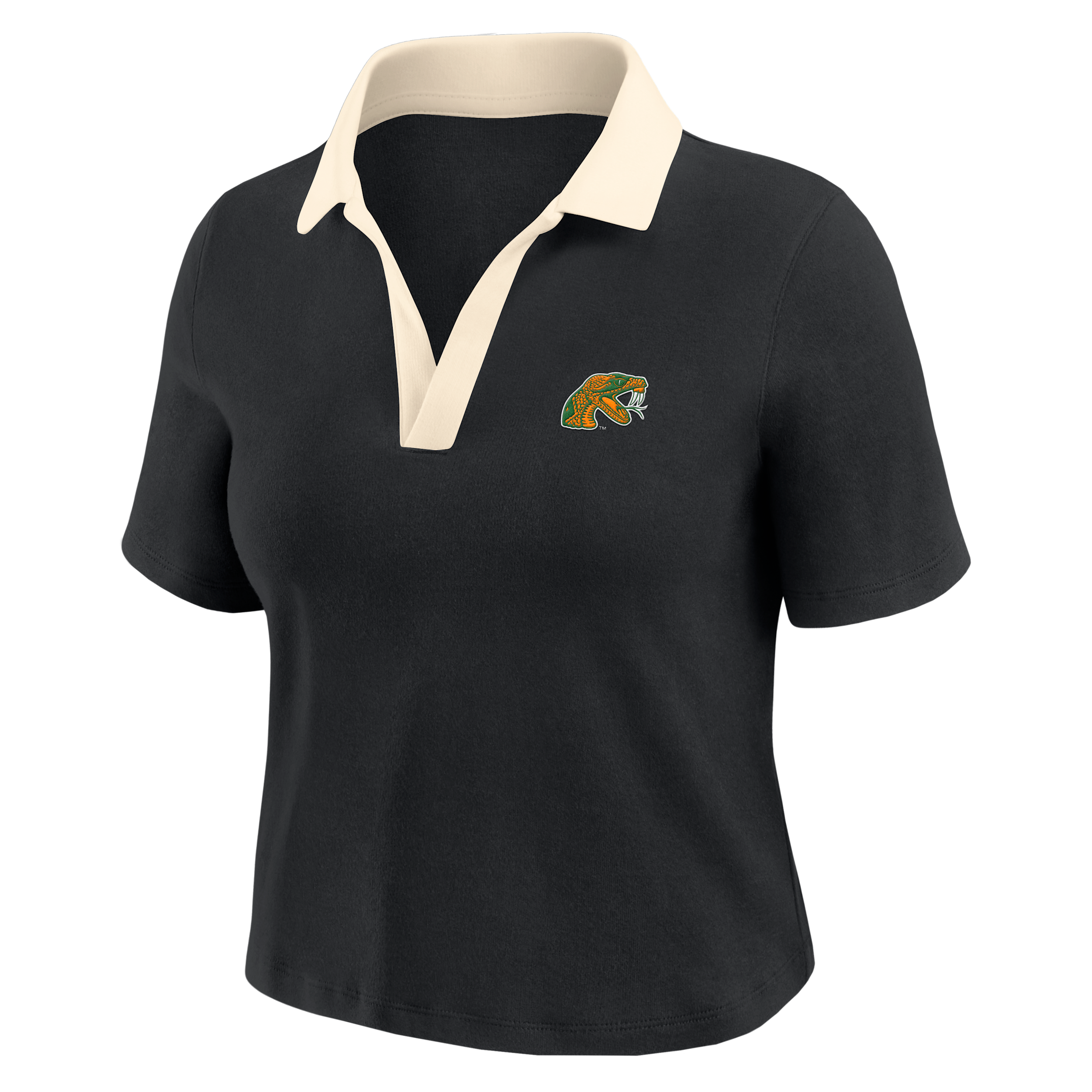 Nike Women's College (Florida A&M University) Short-Sleeve Polo Crop Top in Black | ZW12574FAMU25-BLK