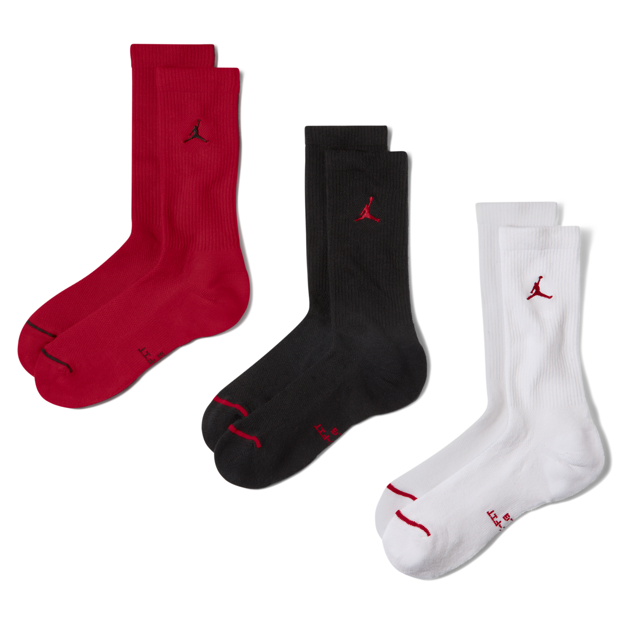 Jordan Mens Everyday 3 Pack Cushion Crew Socks - - Red / White / Black
